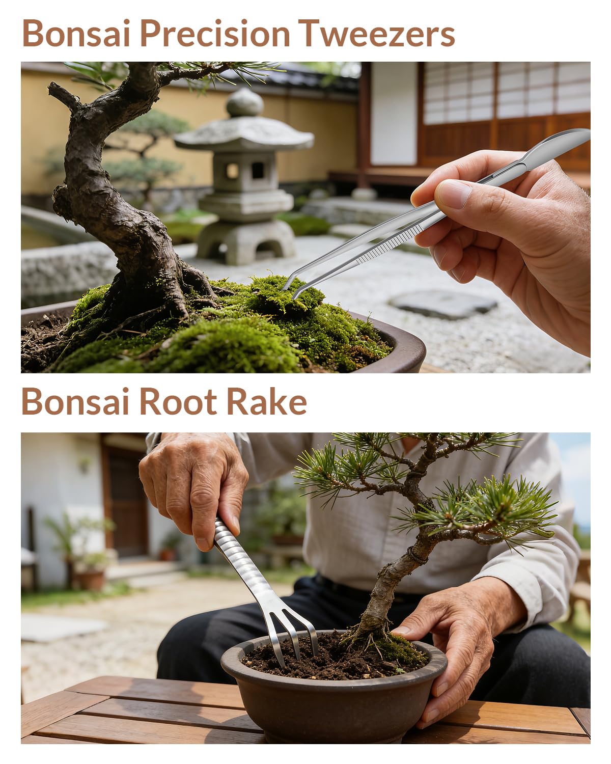Bonsai Tool Set 6PCS with Wood Box, Stainless Steel Bonsai Tools