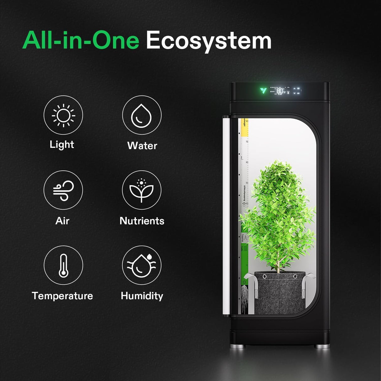 VGrow All-in-One Smart Grow Box, Professional System with Samsung LM301H EVO Grow Light, Advanced Circulation & Ventilation System, Irrigation, Nutrient, Magnetic Window for Indoor Hydroponics