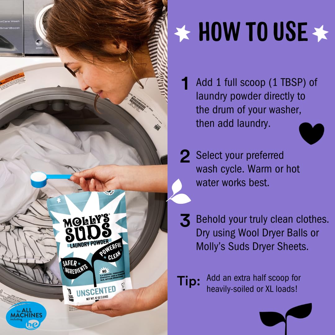 Molly's Suds Original Laundry Detergent Powder | Clean Laundry Detergent Powder for Sensitive Skin | Simple, Effective Ingredients, Stain Fighting | 240 Loads (Lavender)