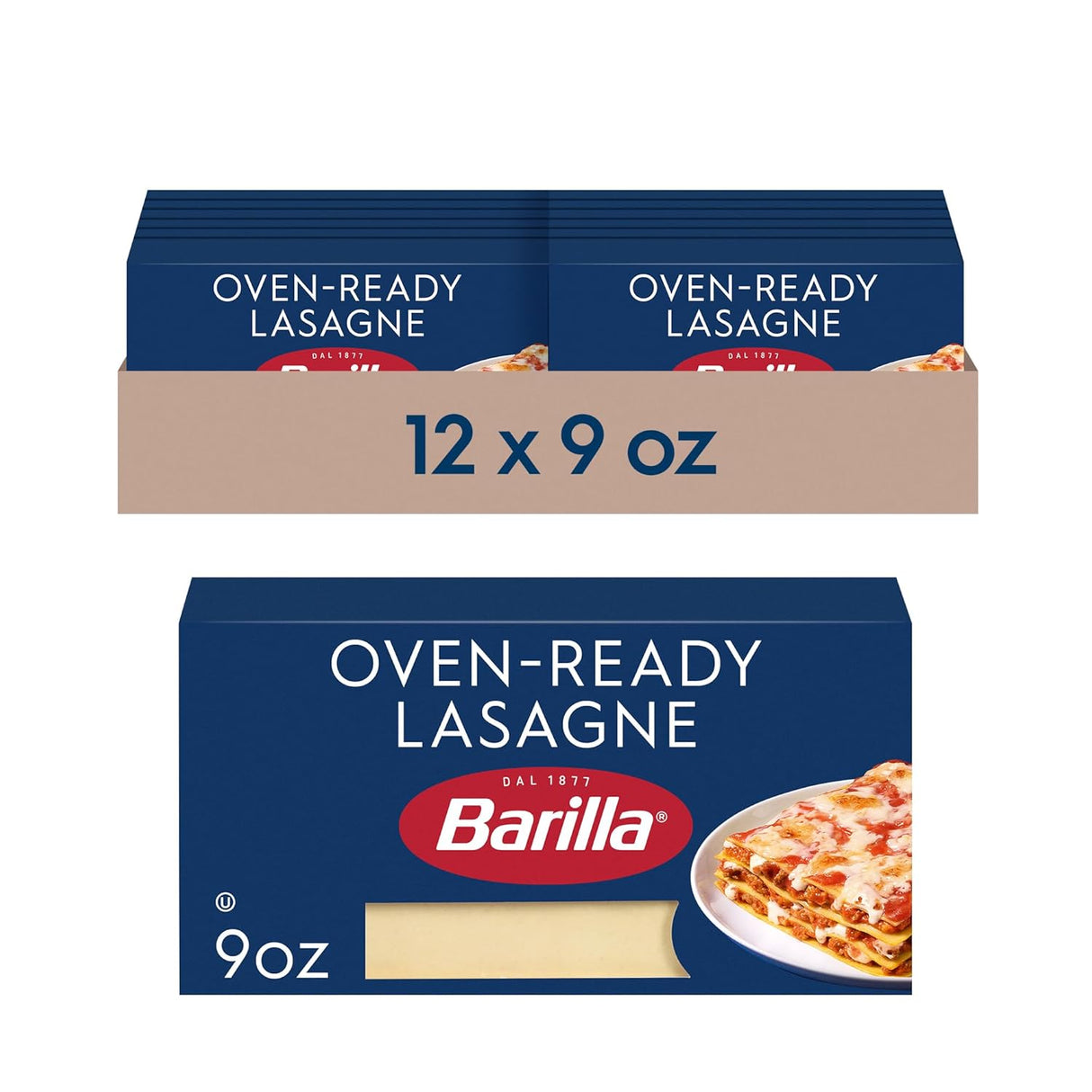 Barilla Oven-Ready Lasagne Pasta, 9 oz. Box (Pack of 12) - Made with Durum Wheat Semolina - Kosher Certified