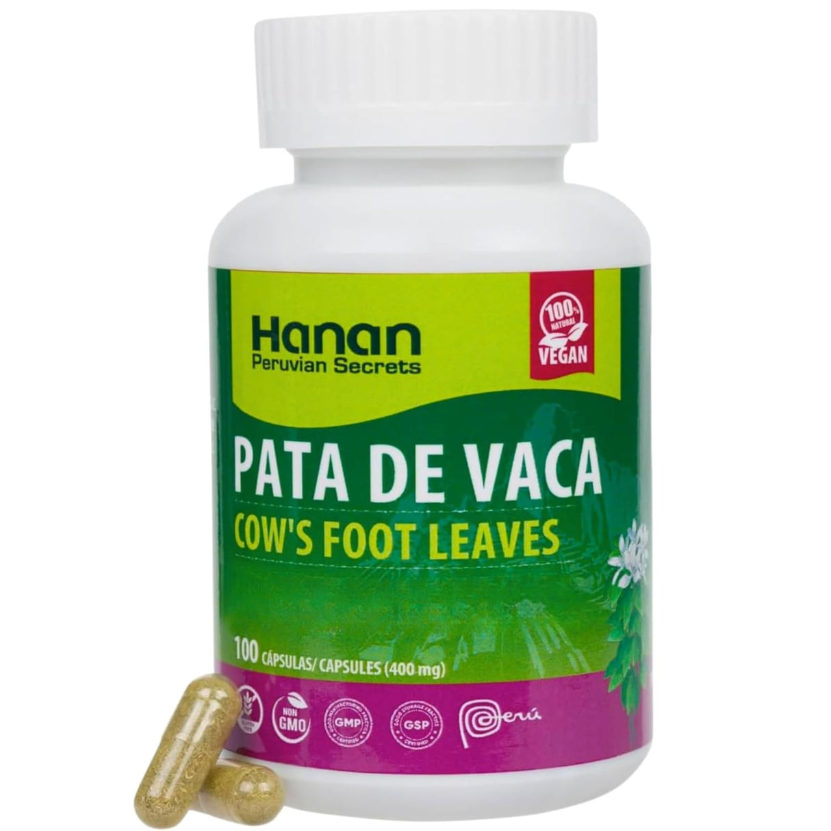 Hanan Pata de Vaca 100 Capsules – Supports Detox & Digestive Health 100% Pure Cow’s Foot Leaves (Bauhinia forficata) Vegan & Non-GMO Natural Herbal Supplement from Peru