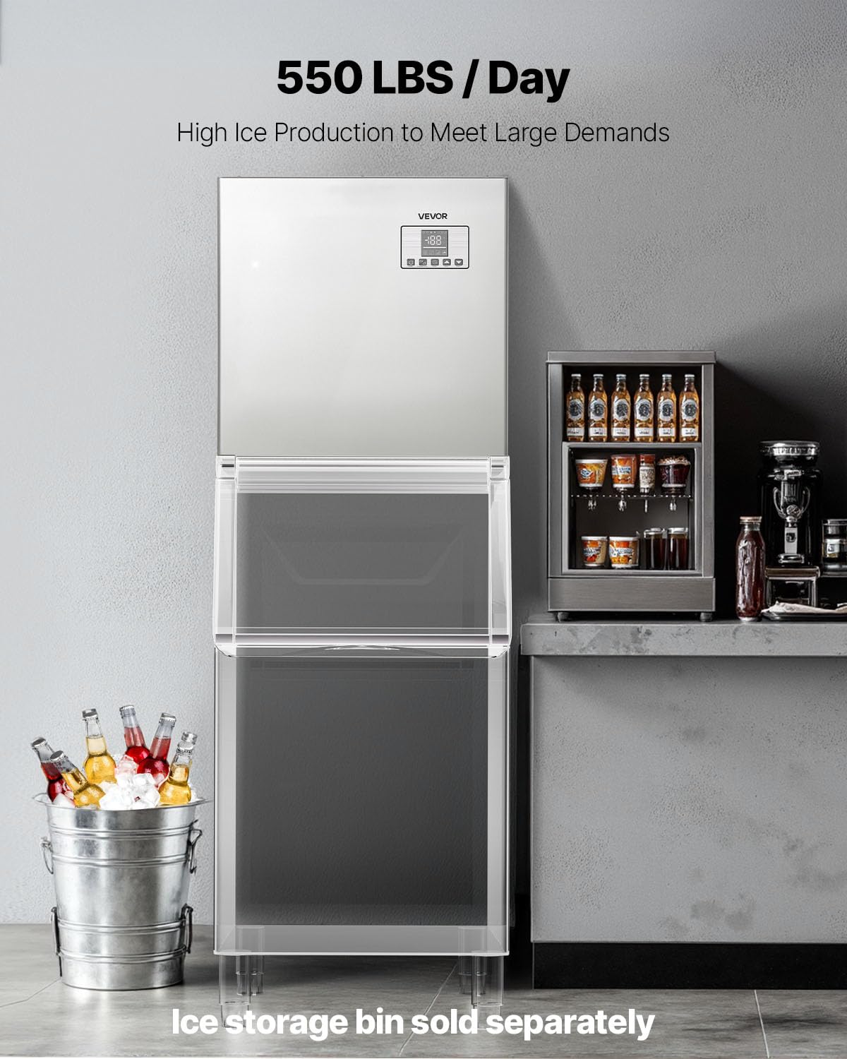 VEVOR Commercial Ice Maker Machine - Head, 550 Lbs/Day Stainless Steel Ice Machine with Scheduled Ice-Making, Self-Cleaning, Adjustable Thickness, Ideal for Restaurant Bar Cafe Hotel - Head Only