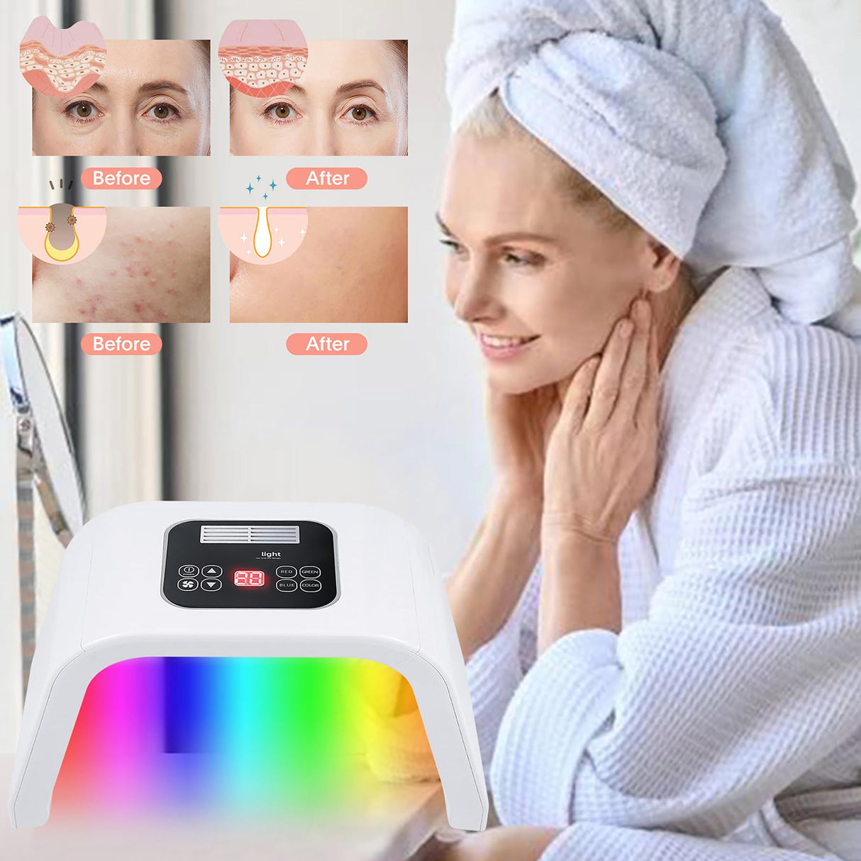 Fxtiaa LED-Face-Light-Therapy, 7 in 1 Color LED Face Mask Facial Body Beauty Equipment