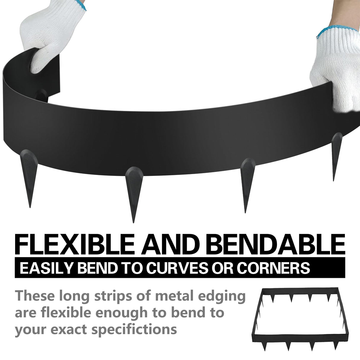 Worth Garden 10-Pack (34Ft Total) Galvanized Steel Landscape Lawn Edging - 8 in. H Bendable Metal Strips - Hammer-in 18-Gauge Flexible Black Edging Border - Yard Pathway Divider - Buckle Connection