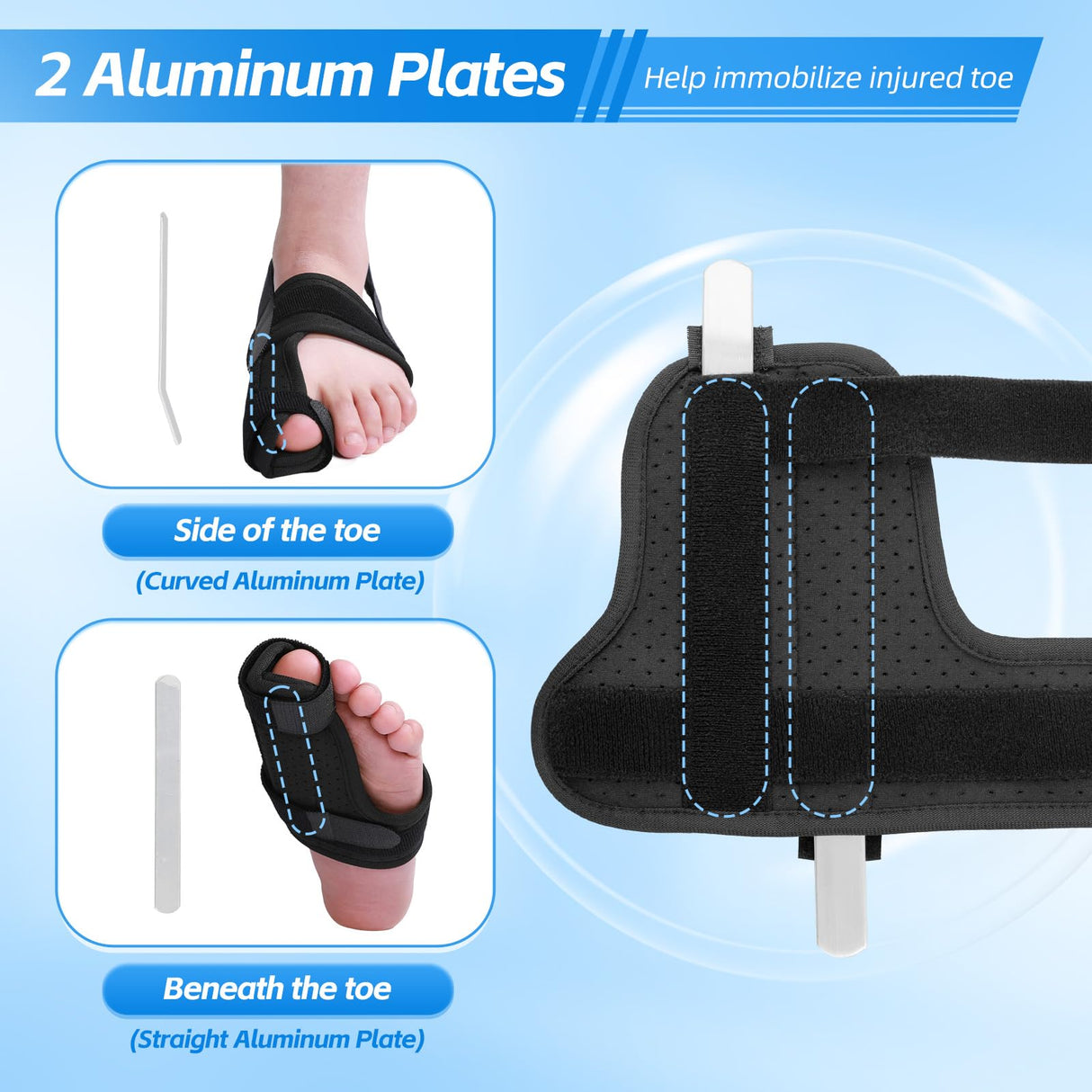 Chonario Big Toe Splint for Broken Toe, Fracture Big Toe Protectors Support for Sprains, Arthritis, Turf Toe, Women & Men, Big Toe Brace with 2 Detachable Metal Plates - Left