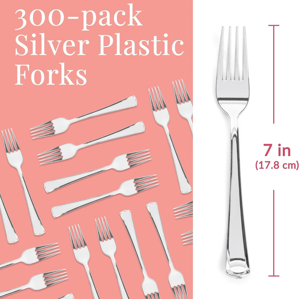 Prestee 300 Plastic Forks Heavy-Duty, Heavyweight Silverware Forks, Fancy Plastic Cutlery, Elegant Disposable Fork Pack, Bulk Disposable Flatware, Silver Fork for Christmas Holiday (Silver)