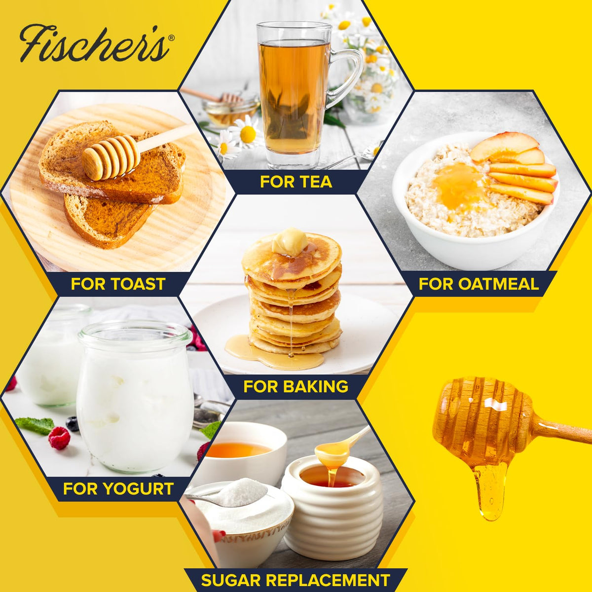 Fischer’s 100% Pure, Raw & Unfiltered Honey - All-Natural Sweetener - Rich Flavor Profile, Packed with Nutrients, 40 oz