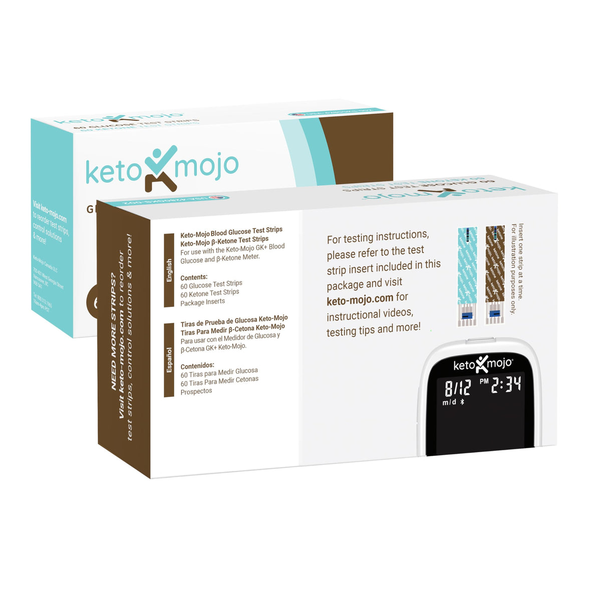 KETO-MOJO Blood Glucose and Ketone Test Strips Combo Pack | 60 Glucose + 60 Ketone Strips (120 Count) | for Use Only with GK+ Meter