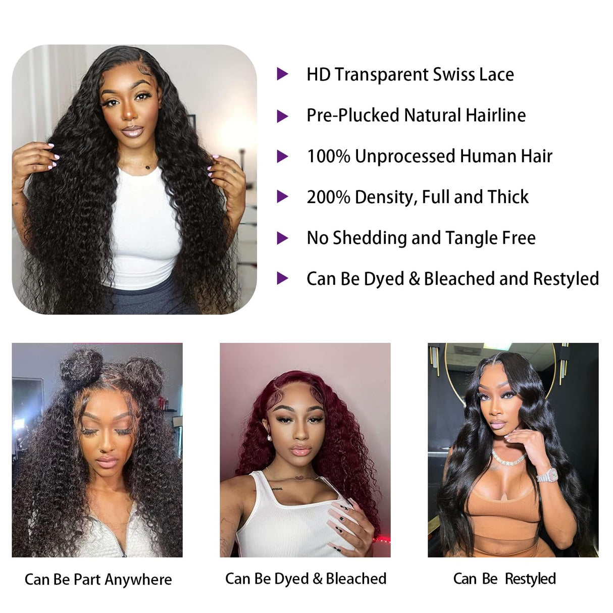 28 Inch Deep Wave Lace Front Wigs Human Hair 13x4 HD Lace Front Wigs 200 Density Human Hair Pre Plucked Glueless Wigs with Baby Hair Deep Curly Wig for women