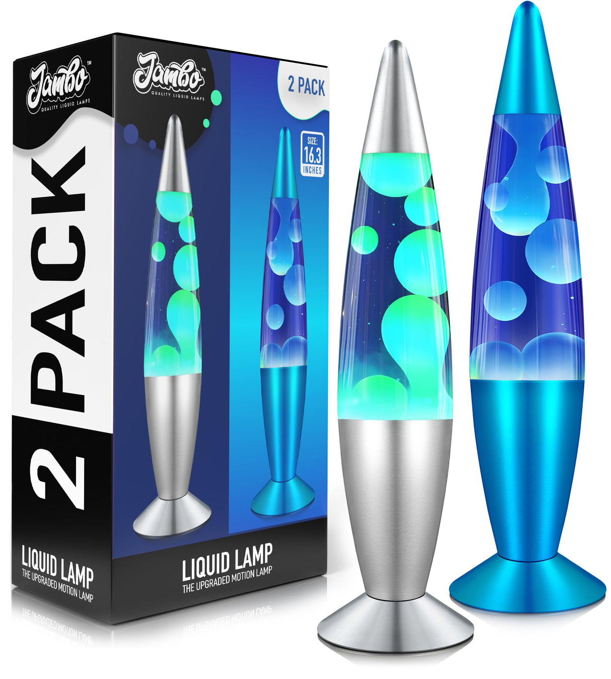 JAMBO 2 Pack- 16" Beautiful Lamp- Blue with Yellow/Green Wax and Purple with Pink Wax, Relaxing Liquid Lamp, Night Light Nightlight, Lamps for Adults Teens Kid