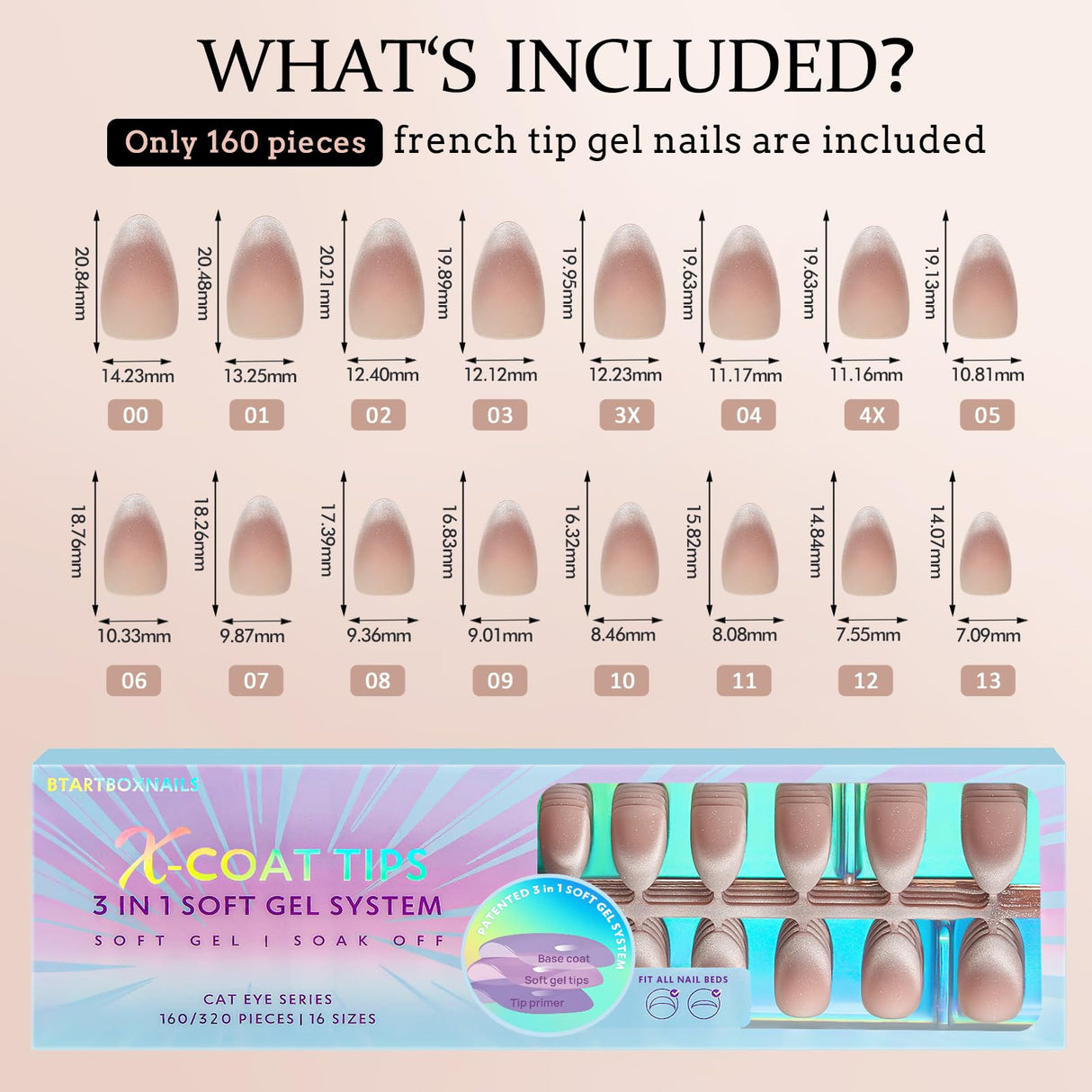 BTArtboxnails XCOATTIPS Press on Nails - Cat Eye Christmas Press on Nails, French Tip Nails Short Almond Nail Tips, Soft Gel Nails False Nail, Soak Off Acrylic Fake Nails Extensions