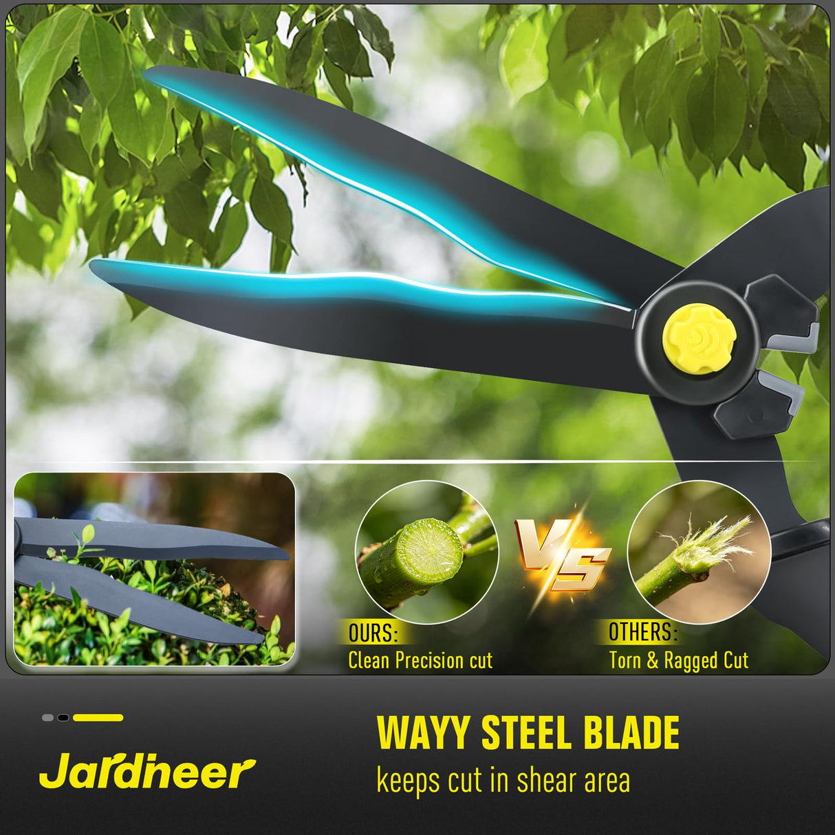 Jardineer 16.5'' Hedge Shears, Lightweight Hedge Clippers Handheld with Shock-Absorbing Bumpers and Sharp Steel Wavy Blade, Landscaping Shears for Trimming Hedges, Shrubs and Shaping Bushes
