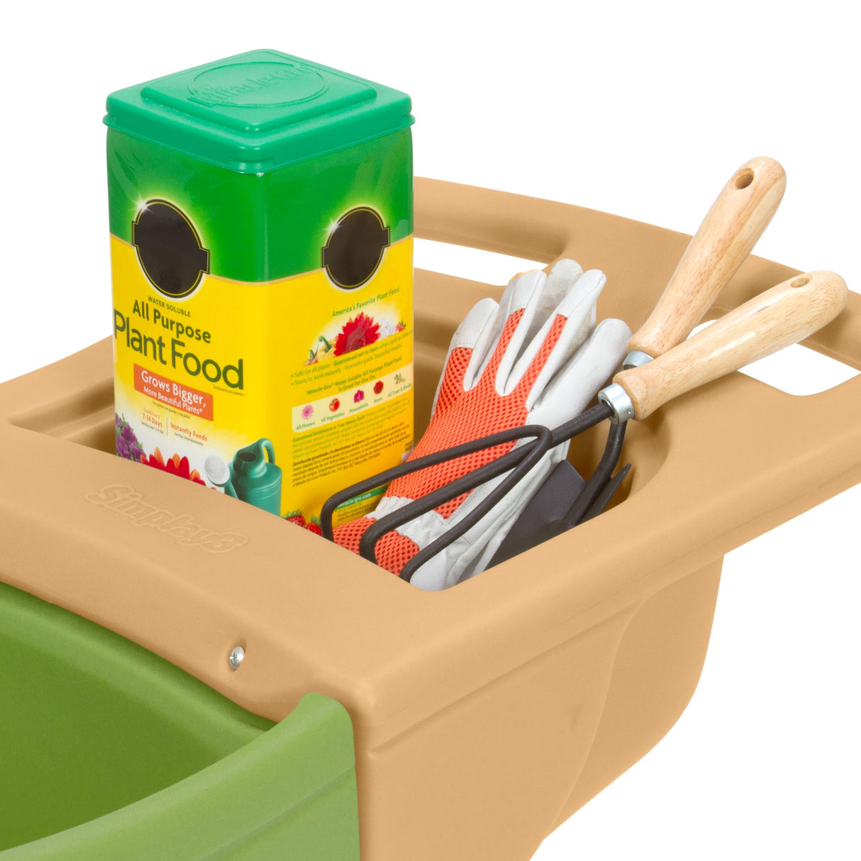 Simplay3 Easy Haul Durable Wheelbarrow with Garden Tool Storage Tray - Large Easy Turn Wheels - Green - Made in USA