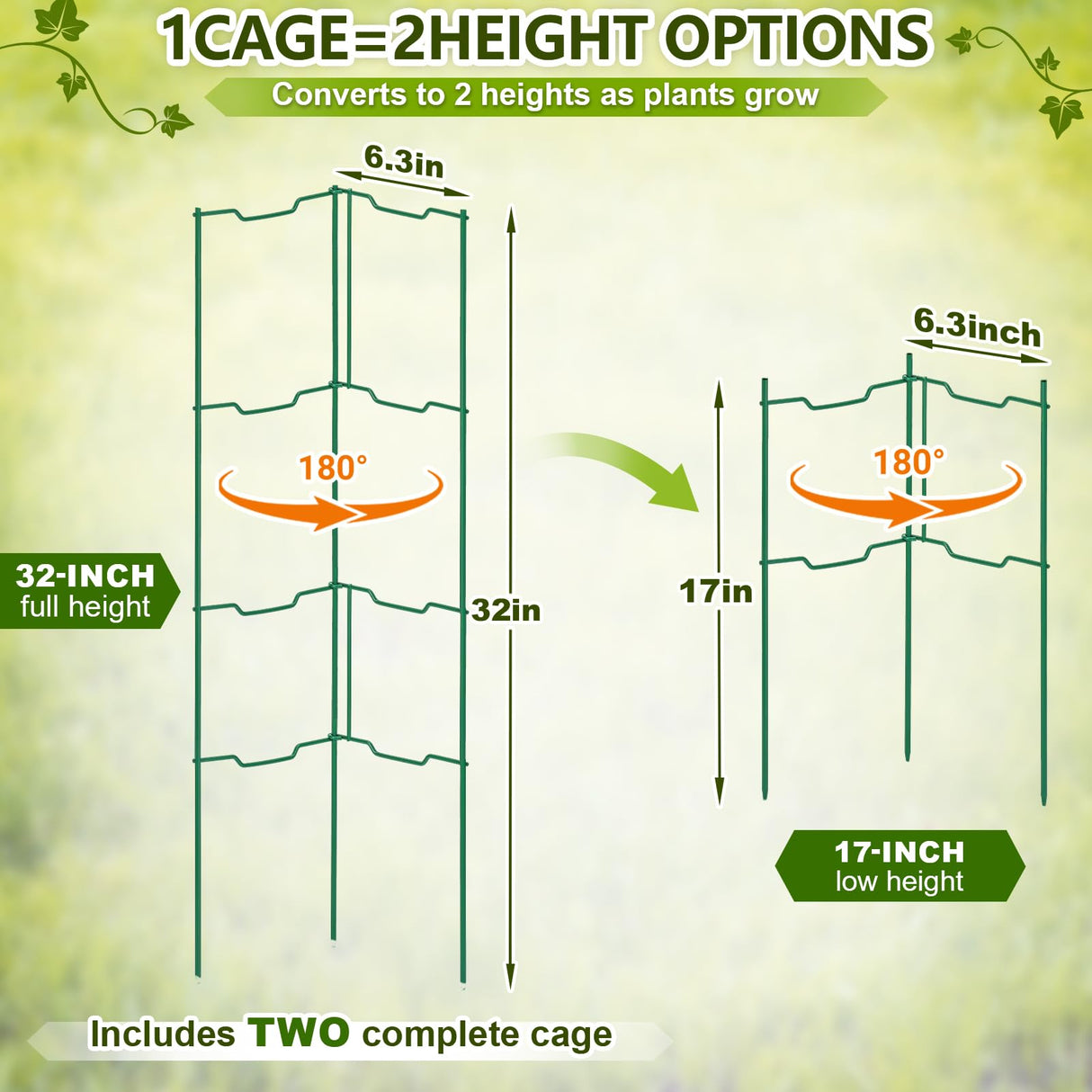 ComfyKit 2 Pack 32 Inch Stacking Tomato Ladders, V-Shape Garden Trellis