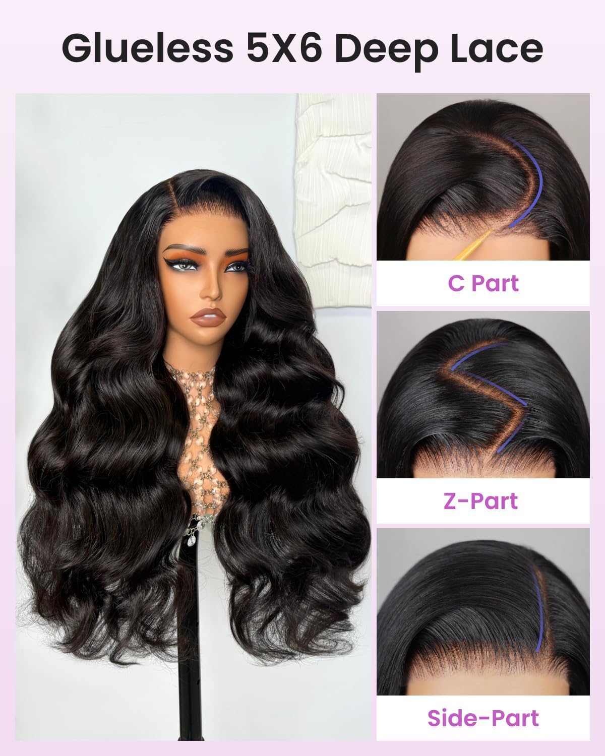 Arabella 5x6 Wear and Go Glueless Wigs Human Hair 210% Density Glueless Wig 12a Pre Cut Lace Front Wigs Human Hair 100% Pre Bleached Plucked Body Wave Wig (20inch, 5X6 Body Wave)