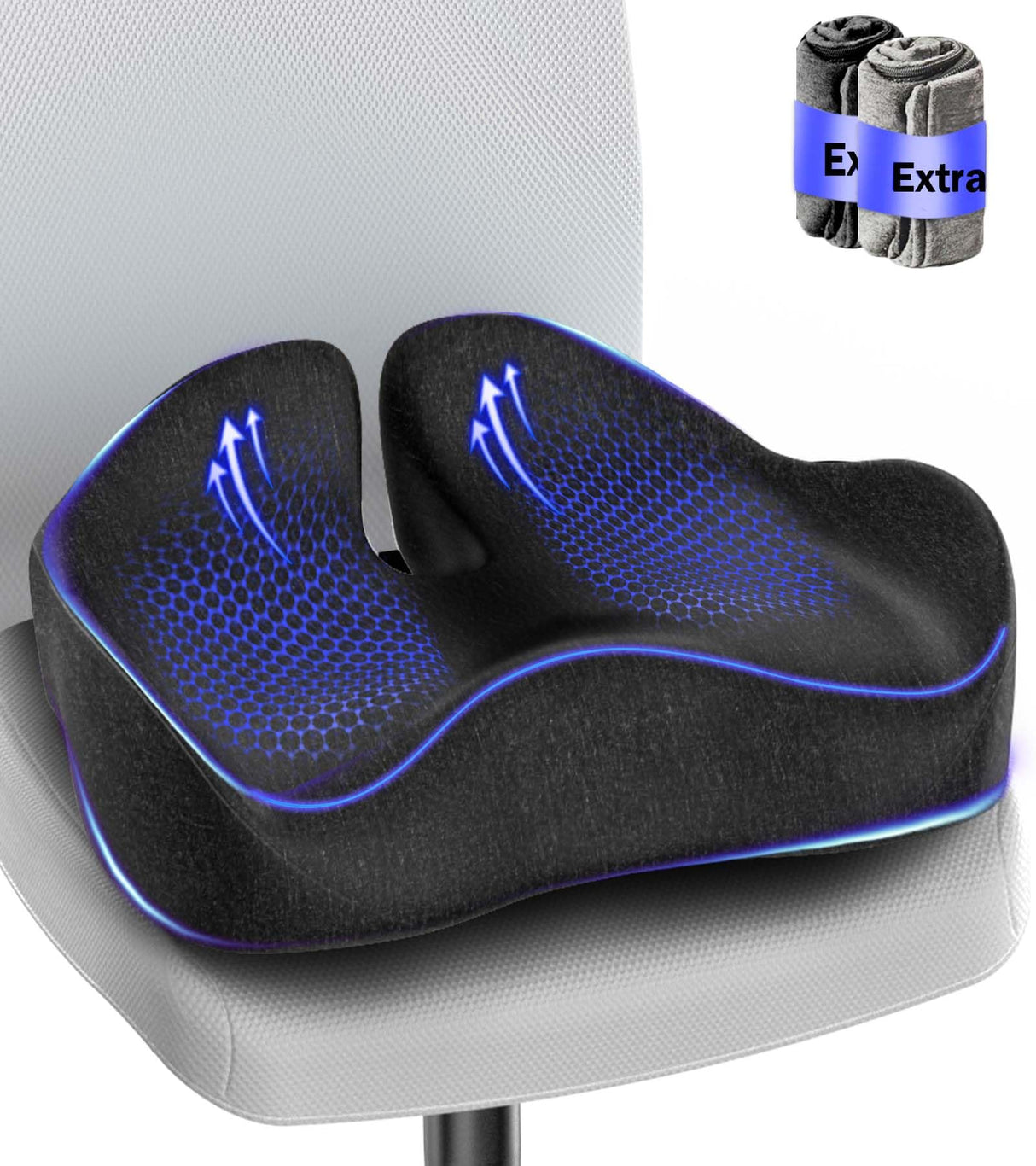 Airllantry Seat Cushion, Memory Foam Pressure Relief Coccyx Cushion for Tailbone Pain, Extra-Large Butt Pad for Office Chair, Car Seat, and Gaming Chair Pain Relief, Extra Cover