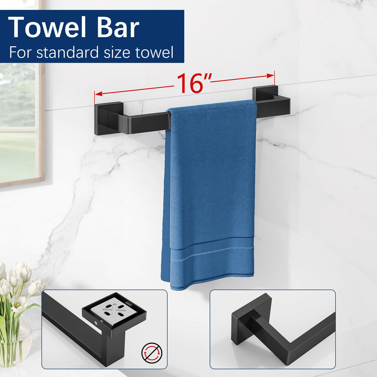Gypie 5-Piece Bathroom Hardware Accessories Set, Towel Racks for Bathroom Wall Mounted Stainless Steel, Matte Black Towel Bar Set 16In