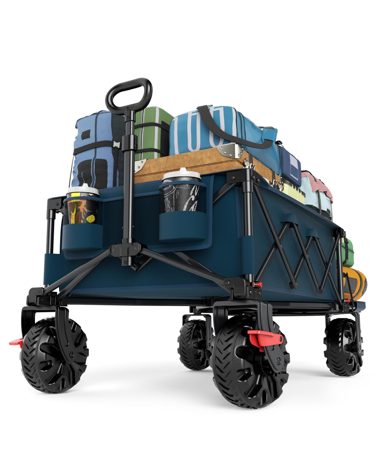 TIMBER RIDGE 600L Beast Wagon 26" W Extra Wide All Terrain Folding w/Big Wheels, Cargo Net & Tailgate, 26" W and 54.5" L, 400lbs Heavy Duty Collapsible Portable Cart for Camping, Sports, Dogs, Blue