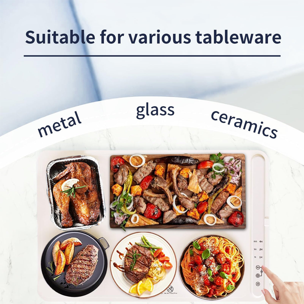 Fast Heating Warming Mat for Food with 3 Temperature and 4 Timer Settings,Waterproof Fexible Silicone Food Heating Mat with UV Coating Easy to Clean and Storage(Khaki, 60x40CM)