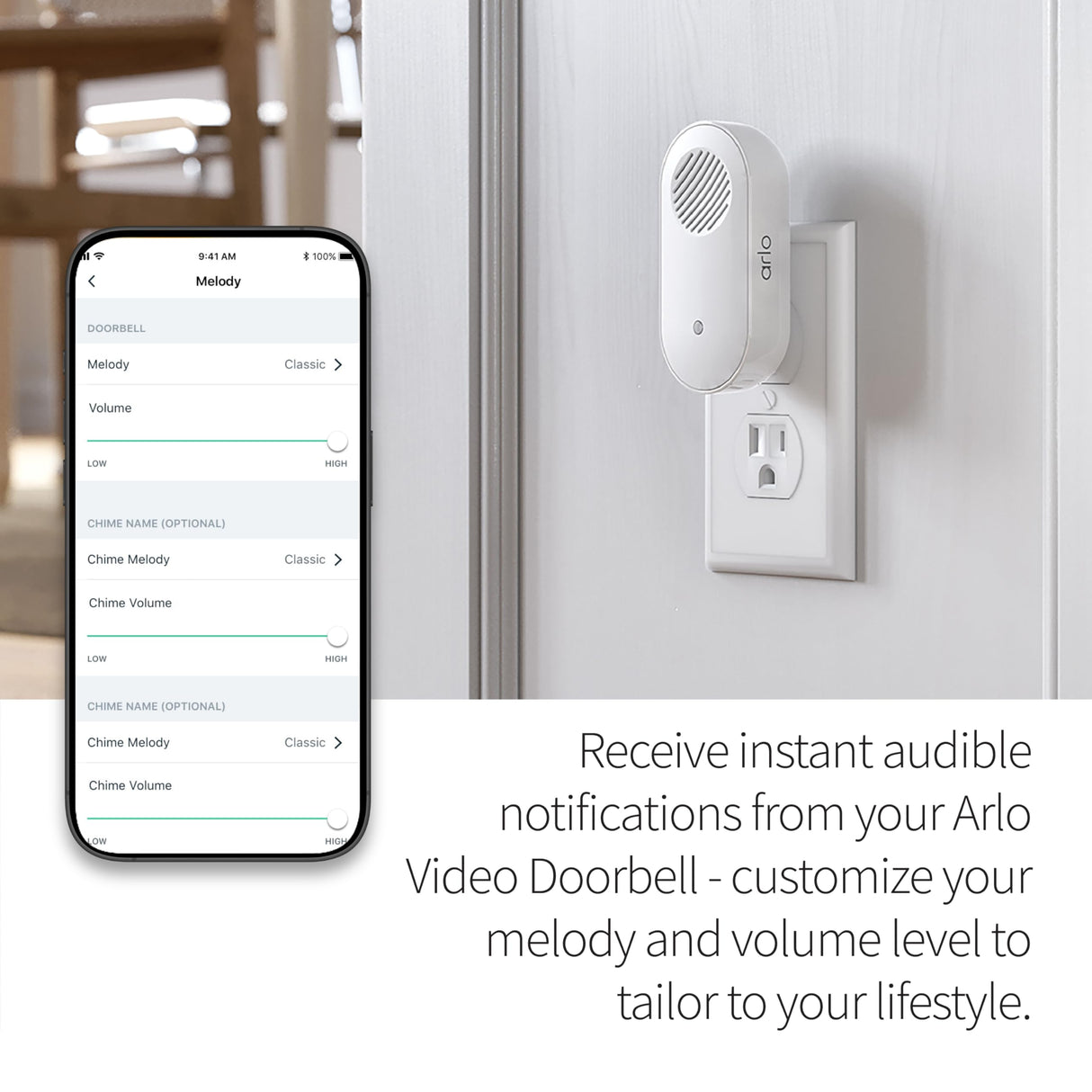 Arlo Chime 2 with Built-in Siren, Audible Alerts & Customizable Melodies – Wi-Fi Enabled, Compatible with Doorbell & Security Cameras (Renewed)