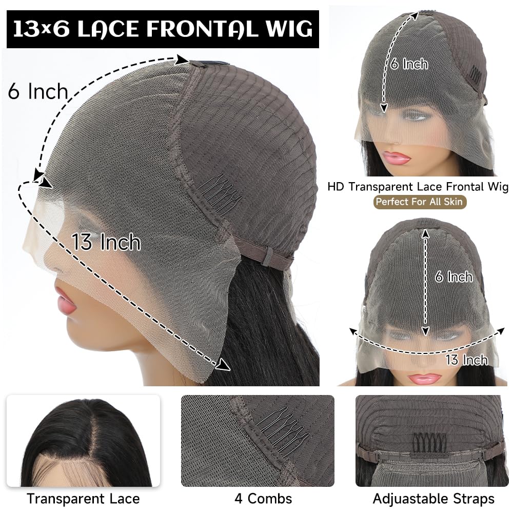 13x6 Lace Front Wigs Human Hair Straight Wigs Human Hair 200% Density Pure Human Hair Wig Pre Plucked Human Hair HD Lace Front Wigs With Baby Hair Frontal Glueless Wigs Human Hair for Women 26 Inch