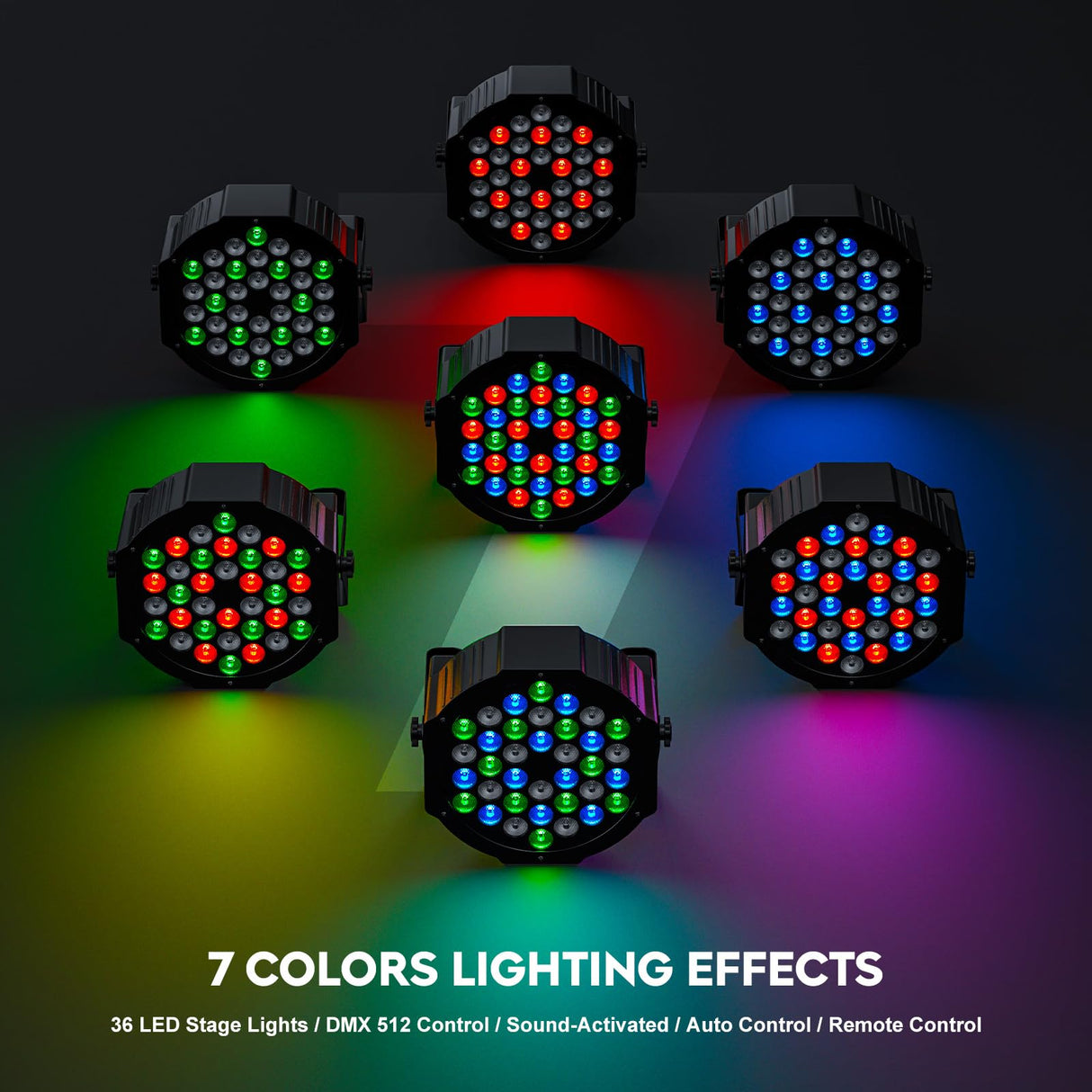 36LED Stage Lights RGB Par Light DMX Lighting Stage Uplights for Events Music Dances Shows Party Wedding Church School Christmas Club (4 Packs)