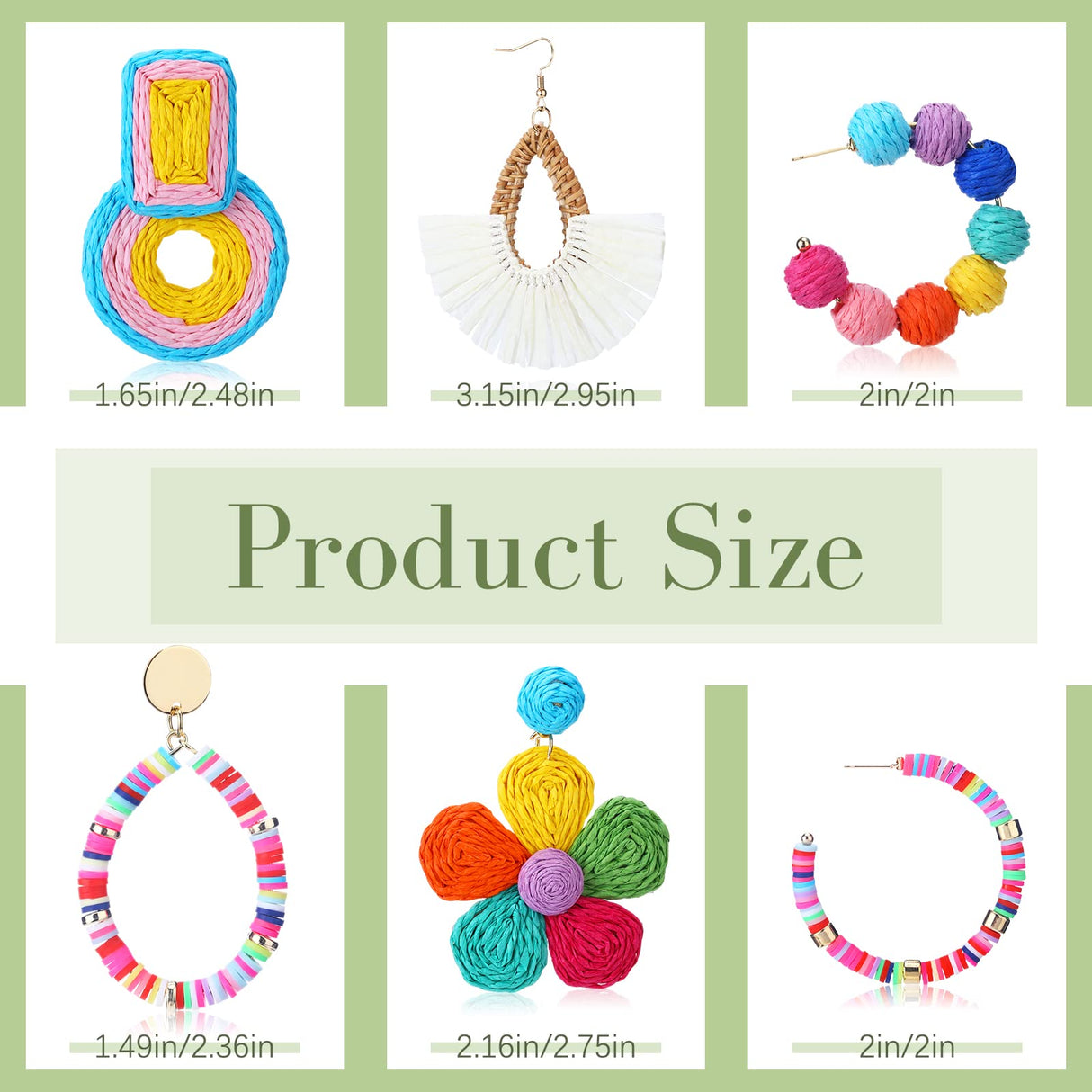 Kigeli 6 Pair Beach Raffia Earrings Summer Statement Rattan Earrings Heishi Drop Hoop for Women Colorful Beaded Tassel Dangle Boho Earring Handmade Jewelry Teacher Gift(Rainbow Color)