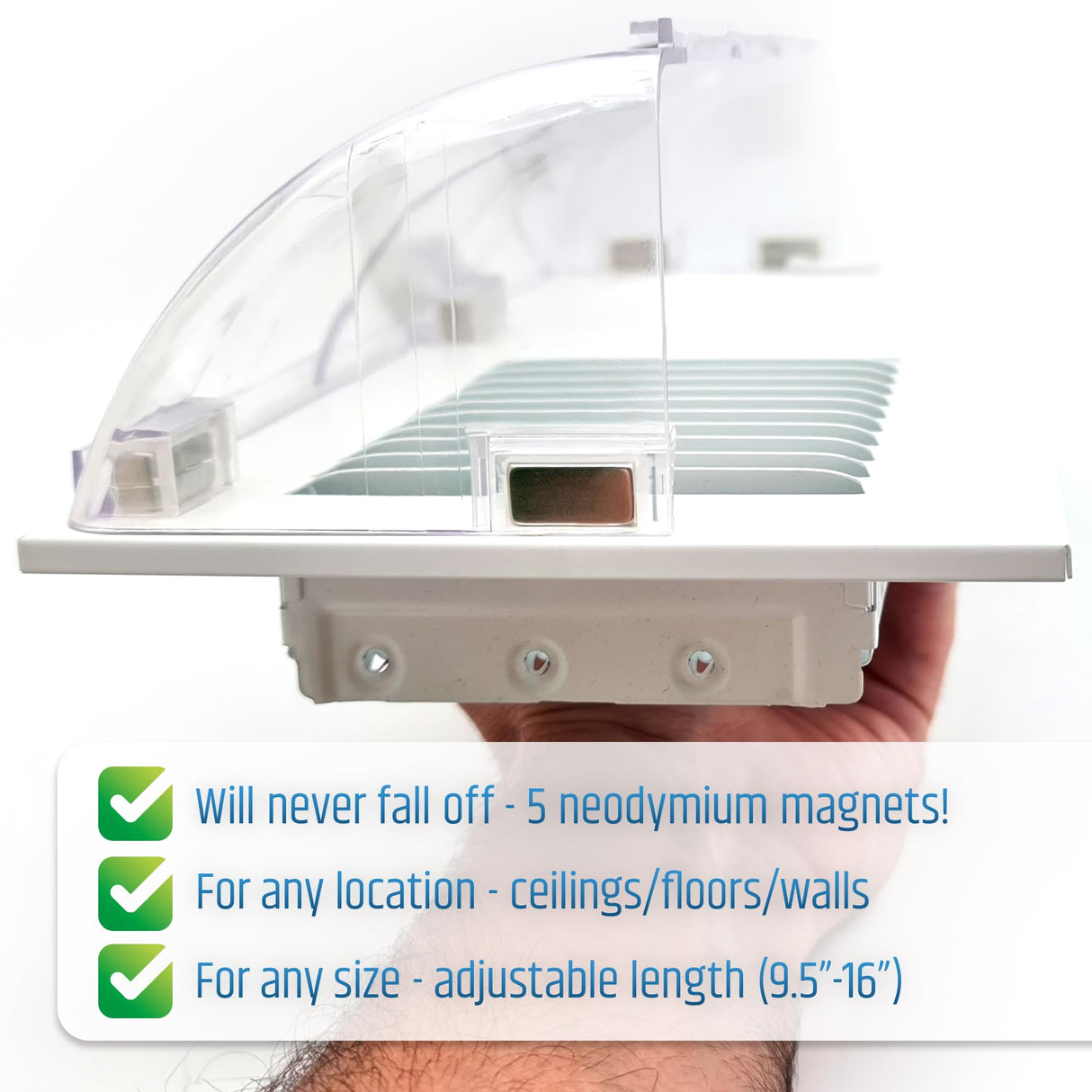 Powerful Magnetic Vent Air & Heat Deflector (2 Pack - New Version) for Ceiling, Floor and Wall - Will Never Fall Off - Adjustable from 9.2” to 16” - Super Strong Neodymium Magnets Upgraded Design