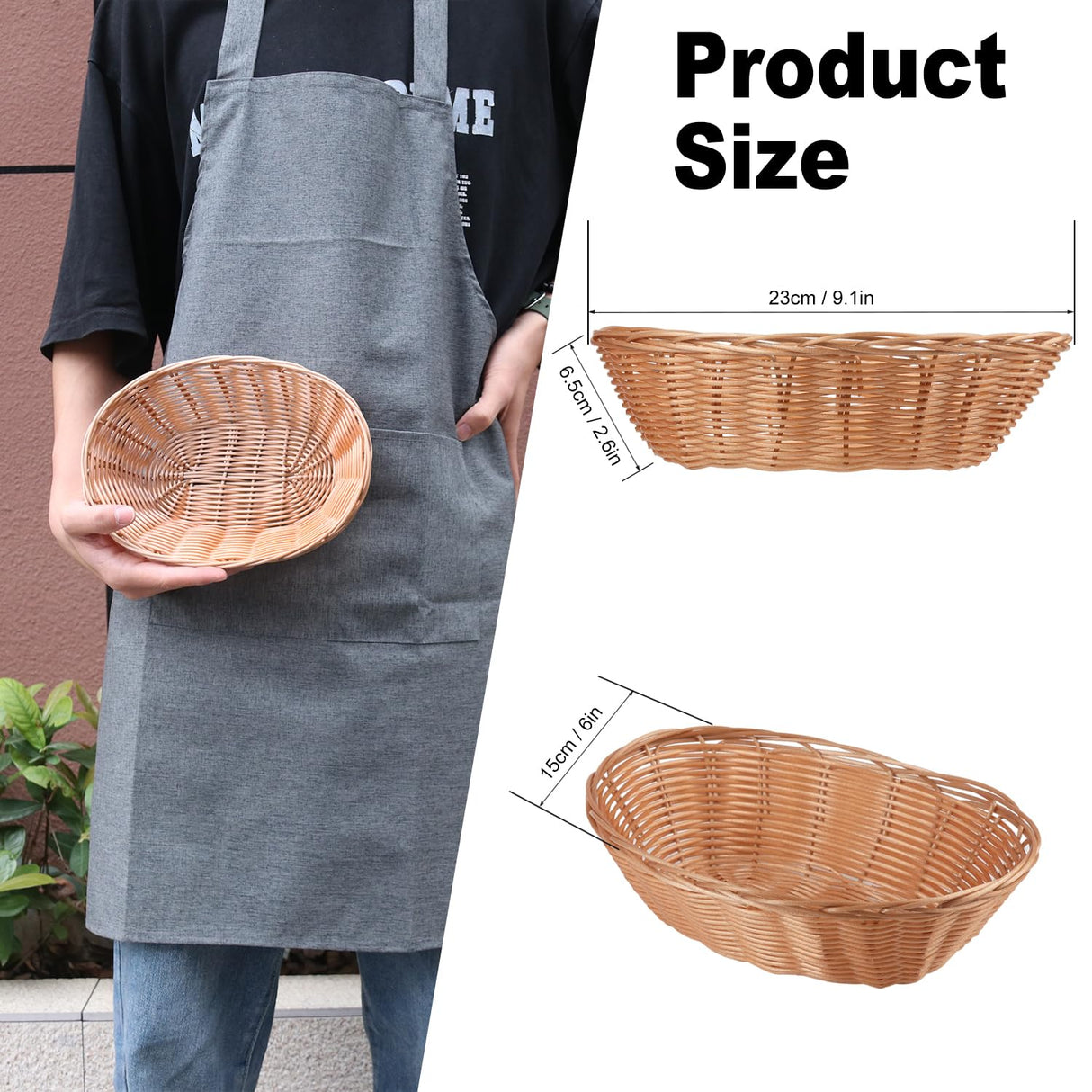 30 Pack Oval Poly Wicker Basket, 9 x 6 x 2.6 Inch Poly Wicker Bread Baskets, Medium Size Gift Baskets for Kitchen, Christmas Gifts, Centerpiece Display, Storing Bread, Fruits, Vegetables, by GNIEMCKIN