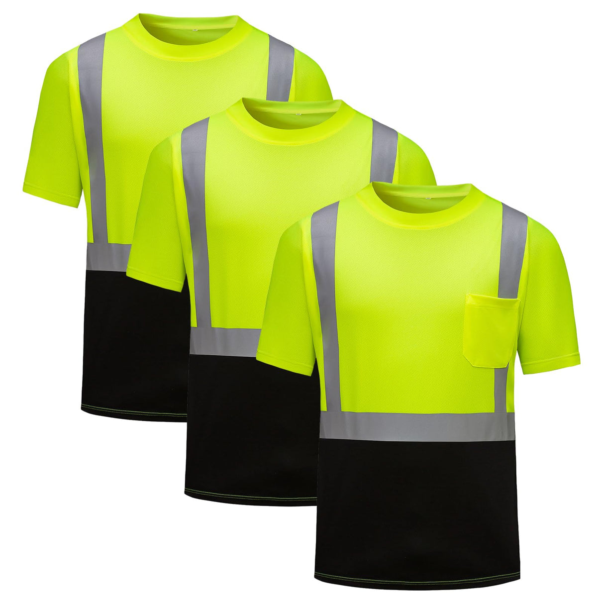 DPSAFETY Hi Vis Safety Shirts,High Visibility T Shirts with Reflective Strips and Pocket, Quick Dry Mesh Construction Work Shirt for Men/Women Black Bottom Lime 3pk 3XL