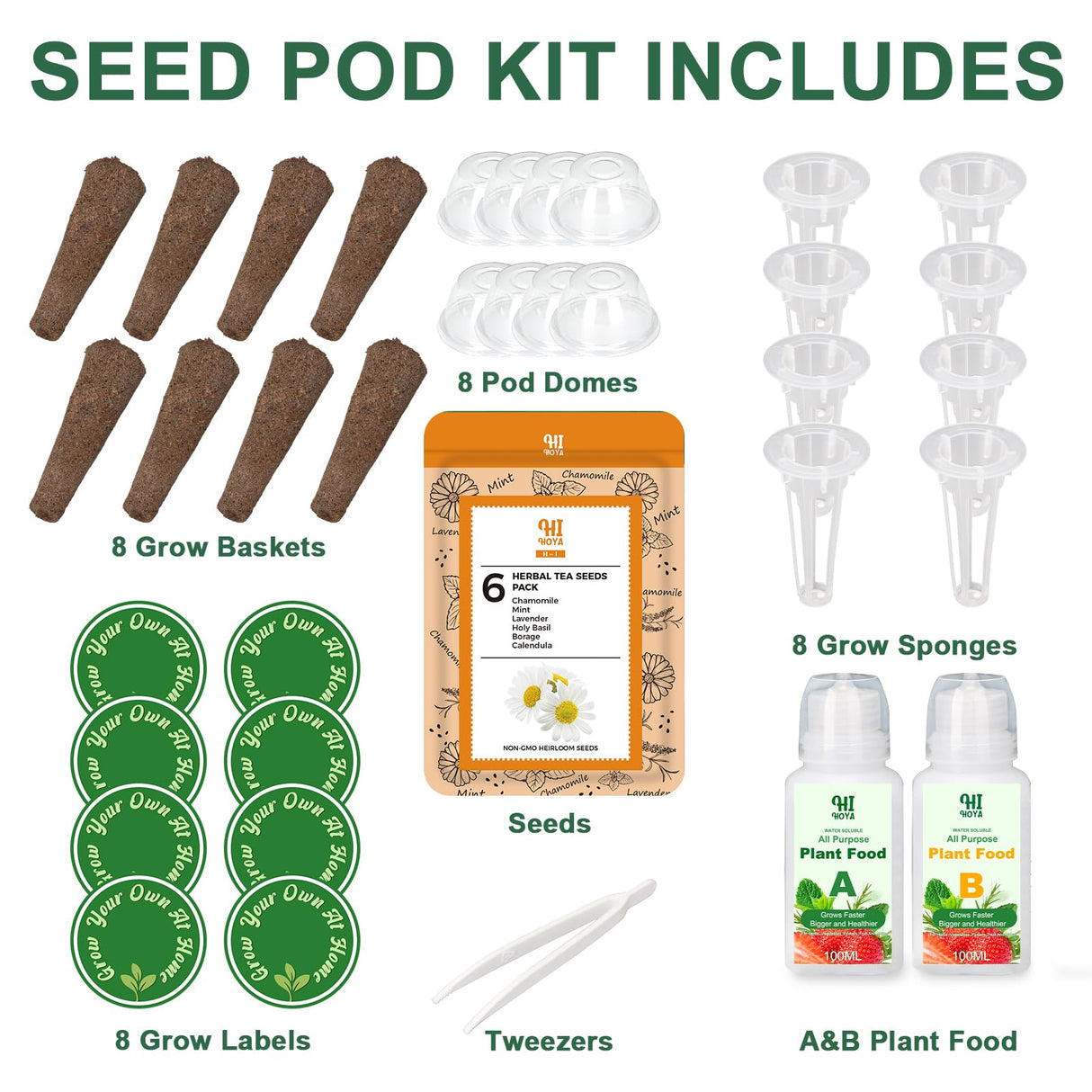 Lavender Seed Pod Kit, 8 Pod Kit (Include Seed Lavender/Chamomile/Holy Basil/Borage/Calendula/Mint) Fresh Tea Seed Pod Kit Compatible with Hydroponics