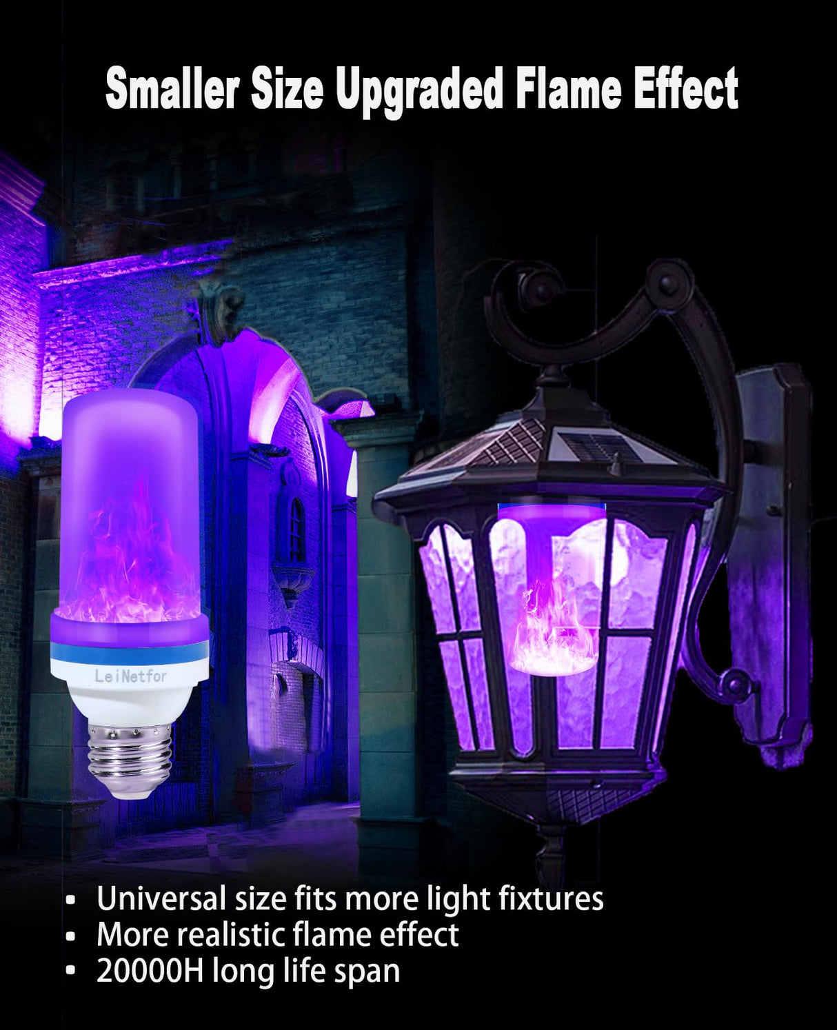 LeiNetfor Upgraded LED Purple Flame Light Bulbs - Halloween Decorations Outdoor Light Bulbs,E26/E27 Base Christmas Purple Flickering Light Bulbs Outdoor, 4W LED Flame Bulbs Lights (4 Pack)