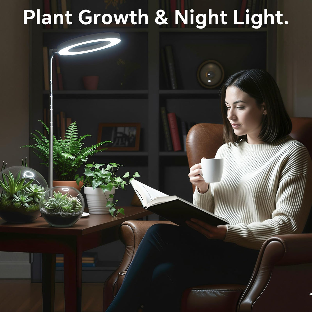 GTRUIIDY Desktop Grow Light, Full Spectrum Plant Light with Timer, Height Adjustable Halo Grow Lamp for Indoor Plants, 3 Lighting Modes for Seedlings & Succulents, White