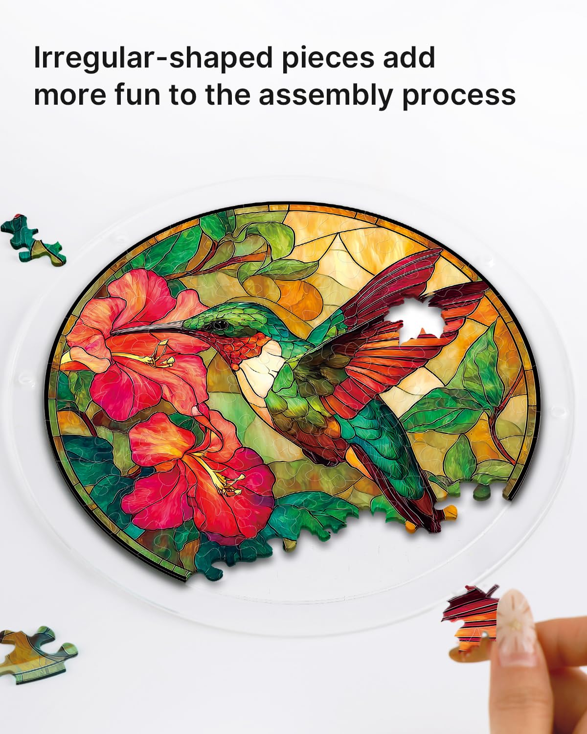 Acrylic Puzzle Suncatcher 83 Pieces, Emerald Flame Hummingbird Sun Catchers Puzzle, DIY SunCatchers Puzzles Window Hanging, Home & Garden Decor, 7.4 in