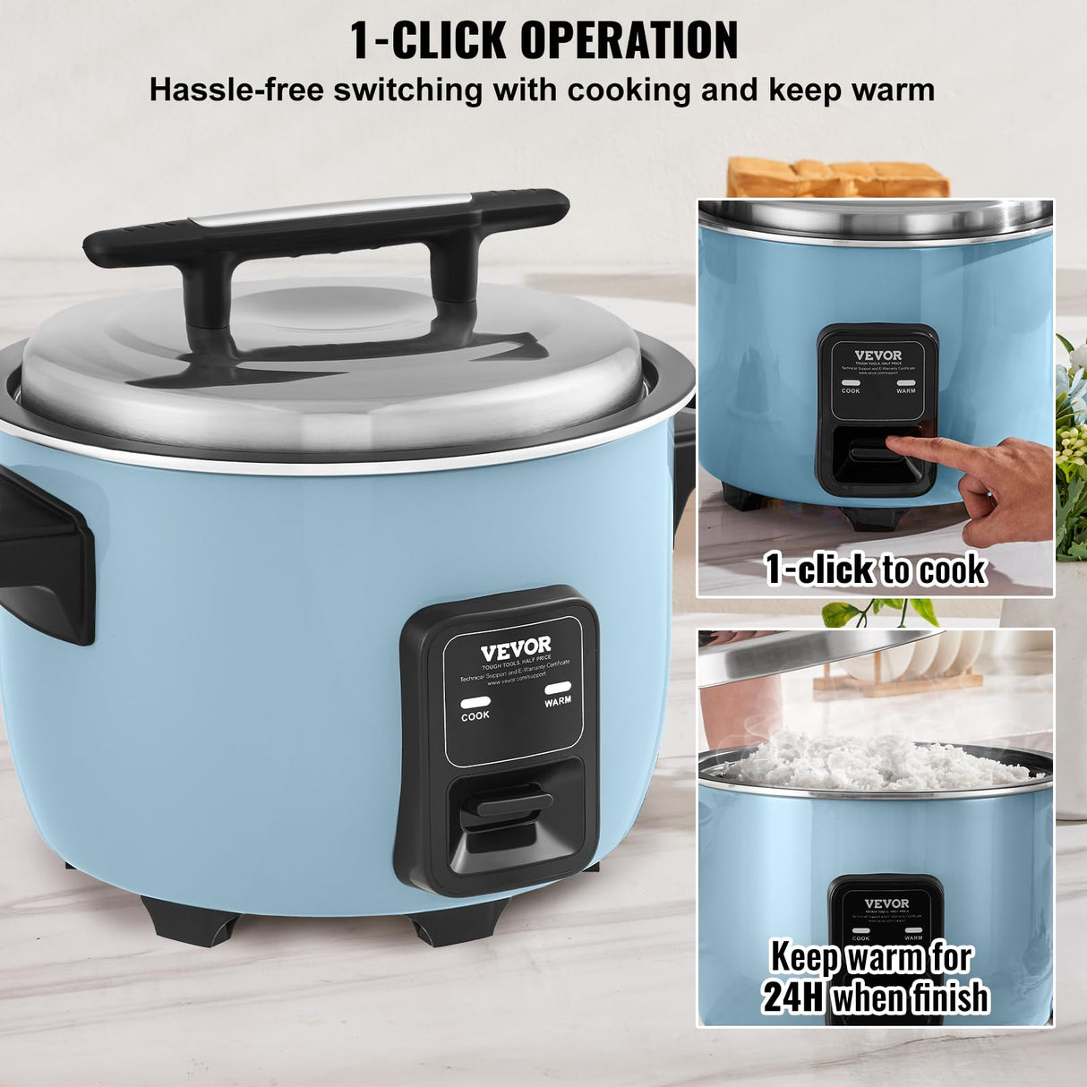 VEVOR Commercial Rice Cooker, 40-Cup Rice Cooker, 8.45 Qt / 8 Liter Large Rice Cooker and Warmer with Nonstick Inner Pot, Fast Cooking and 24-Hour Keep Warm, with Rice Cup and Paddle, for Restaurant