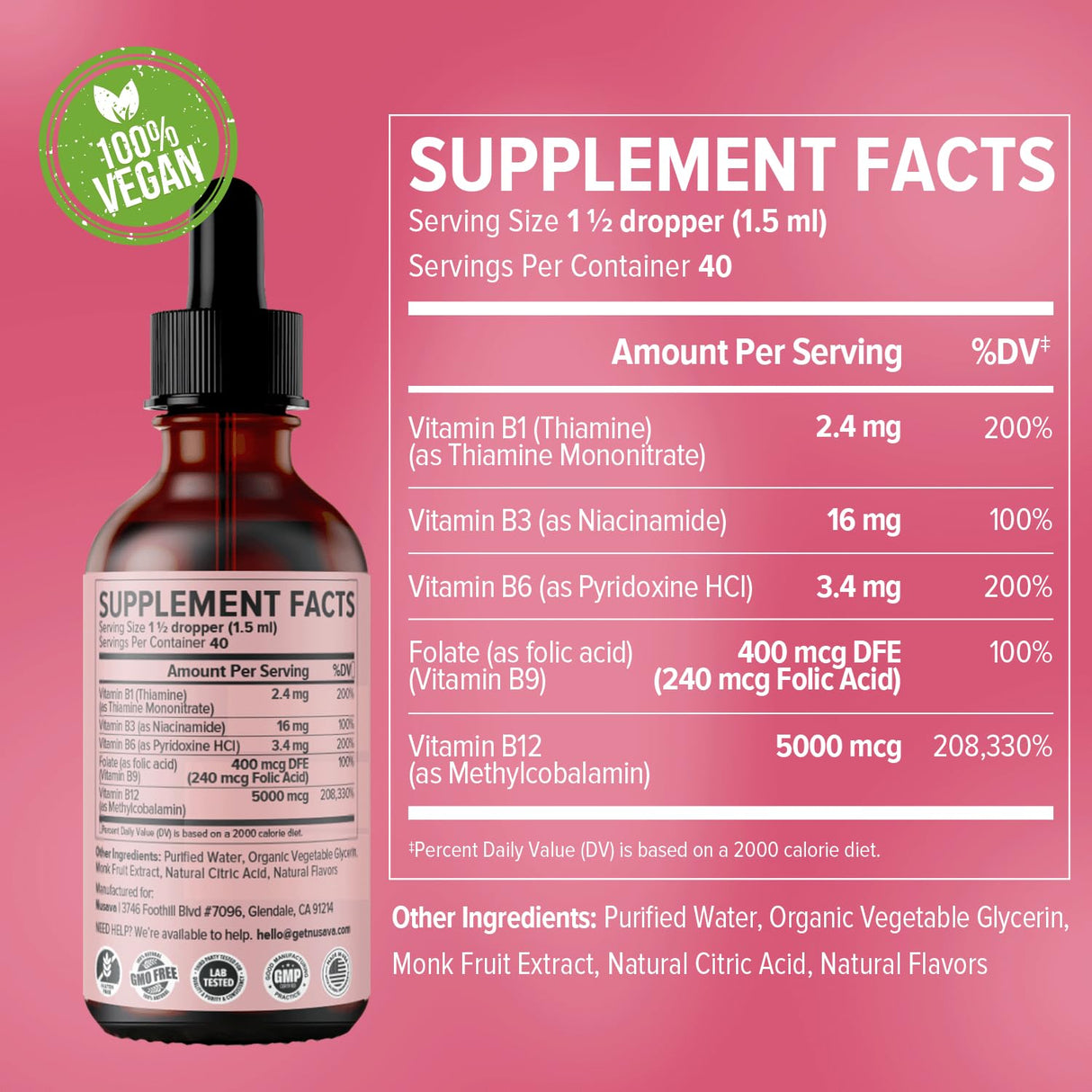 Vitamin B12 & B6 Liquid Drops – Sublingual B-Complex with 5000 mcg Methylcobalamin – Daily Nutritional Support (2 Pack)