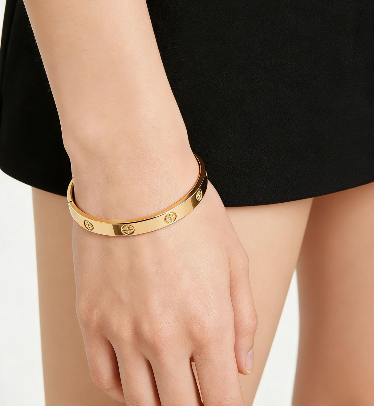 LUCSIS Waterproof 18K Gold PVD Plated Bangle Bracelet for Women, Stainless Steel Bracelet Non Tarnish with Cross Pattern Engraved and 5A Grade Cubic Zirconia, Trendy Fashion Jewelry Gift