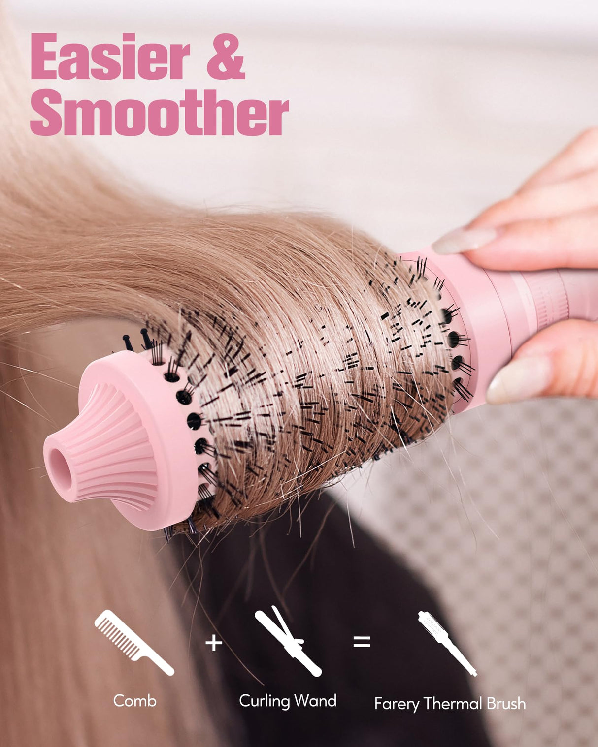 Farery PRO 3-in-1 Thermal Brush Set - Adjustable Temperature, Detachable Curling Brush Heads (1.25", 1.5", 1.77"), Dual MCH, 20s Fast Heating for Quick Volume & Effortless Curls, Rose Pink