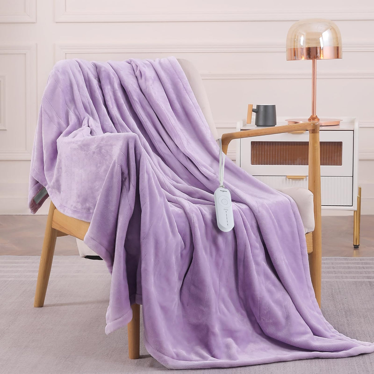 HOMLYNS Heated Throw Blanket, 5 Heat Settings & 3 Hours Timer, Purple