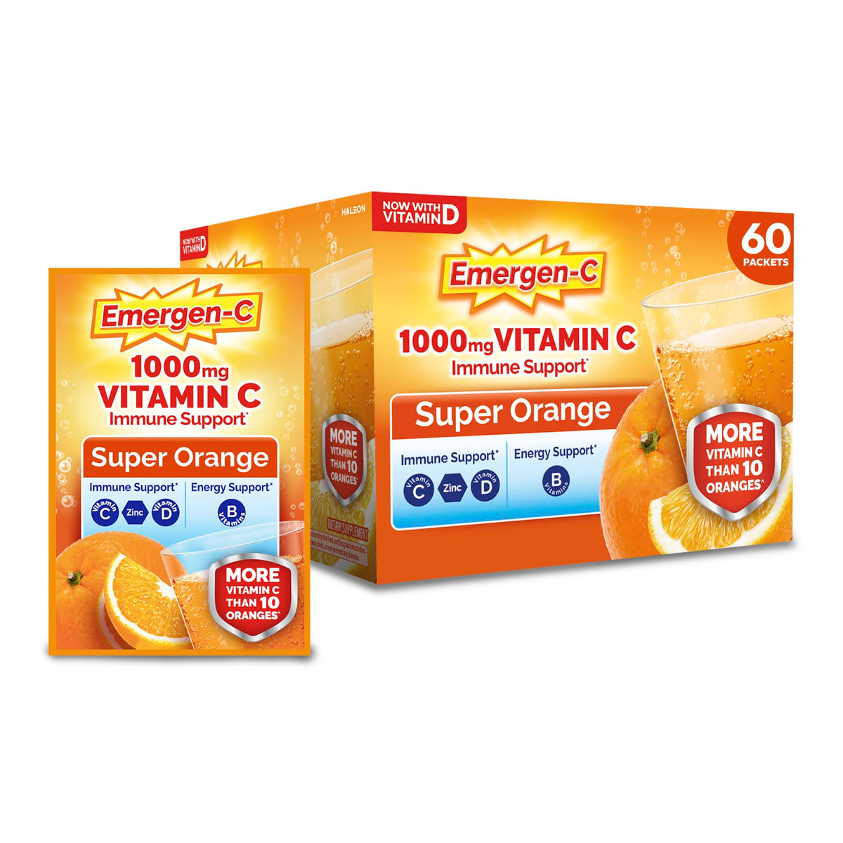 Emergen-C Vitamin C 1000mg Immune Support Powder, Orange, 60 Packets