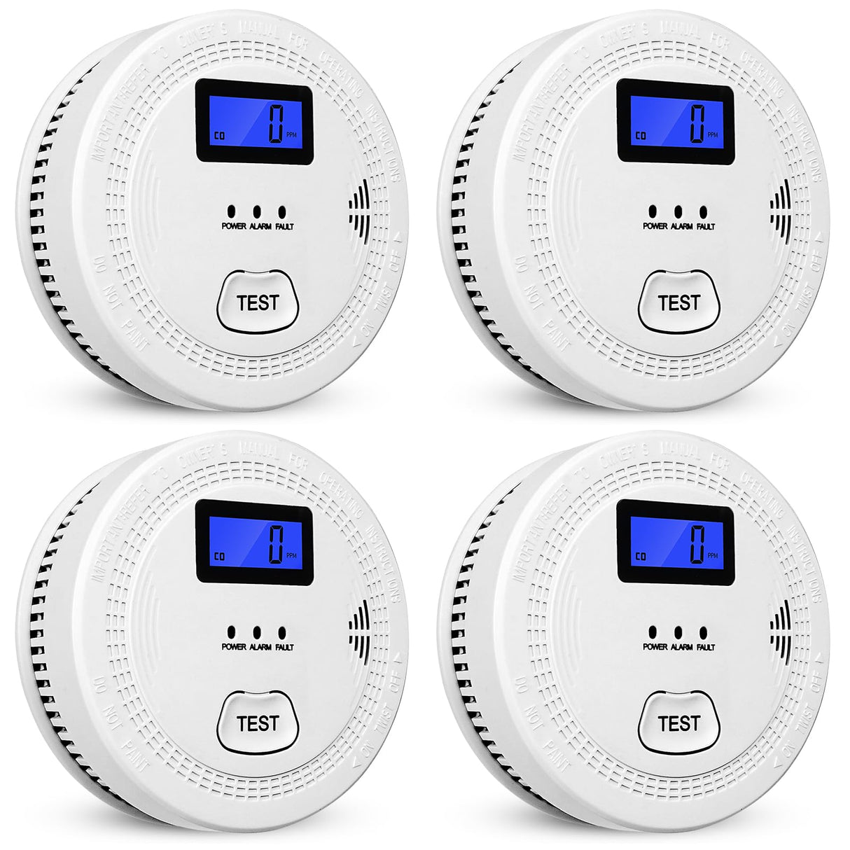 4-Pack,Smoke and Carbon Monoxide Detector,2 in 1 CO & Smoke Alarm,Carbon Monoxide Detectors,Smoke Detector,85dB in Alarm,LCD Screen,Easy to Install