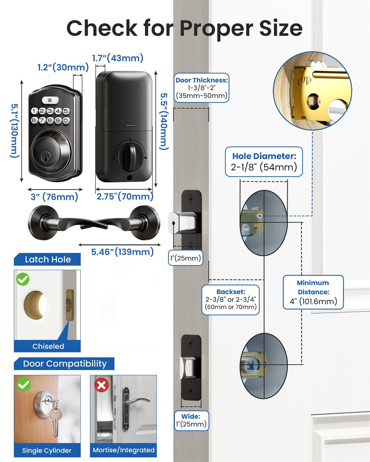 Veise Keyless Entry Door Lock with 2 Lever Handles - Electronic Keypad Deadbolt, Easy Installation Digital Smart Front Door Lock Set, Matte Black