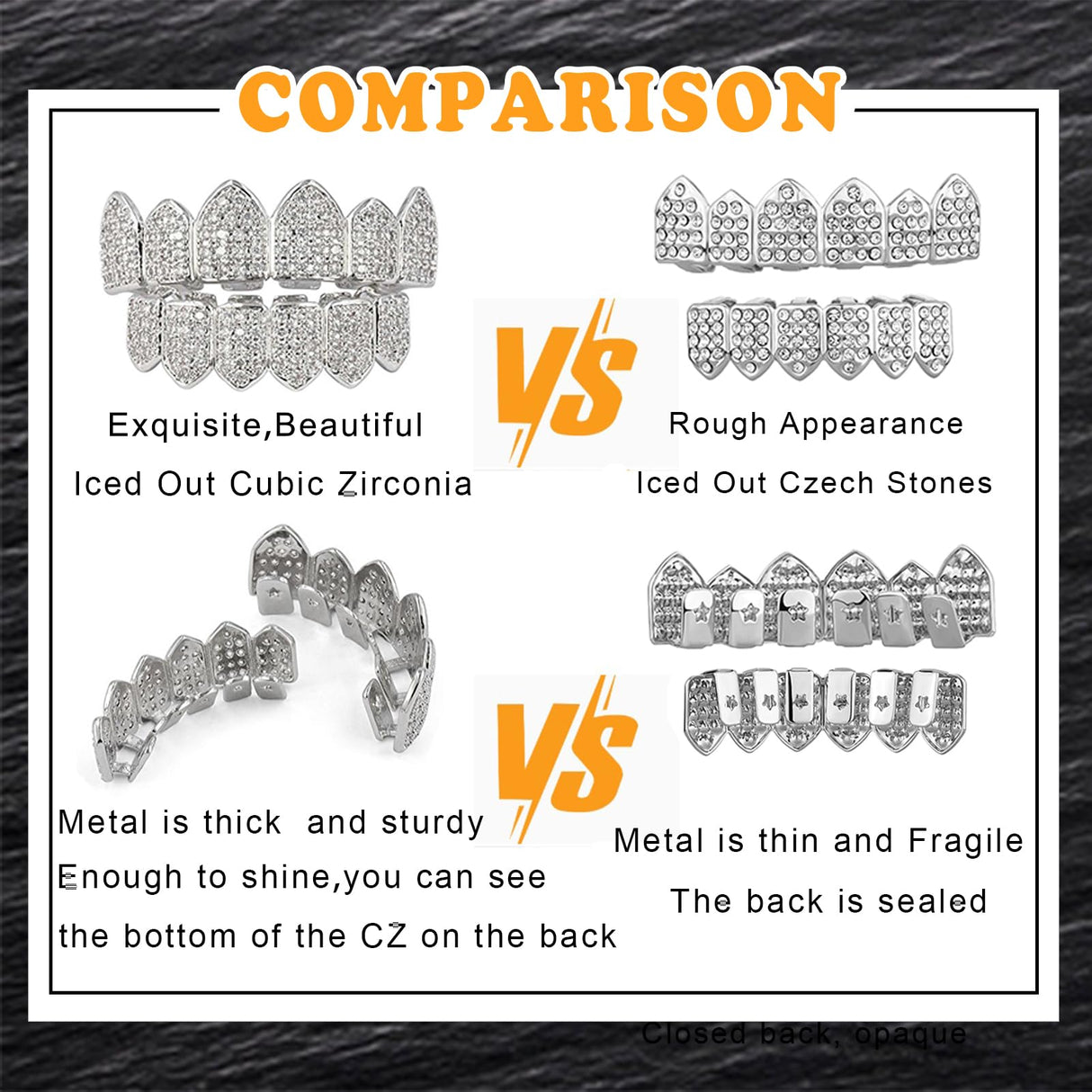 JINAO Grillz Diamond Grills for Your Teeth for Men Women 18K Gold Plated Iced Out Macro Pave Cubic Zirconia Mouth Grill with Extra Molding Bars Included(Silver Set)