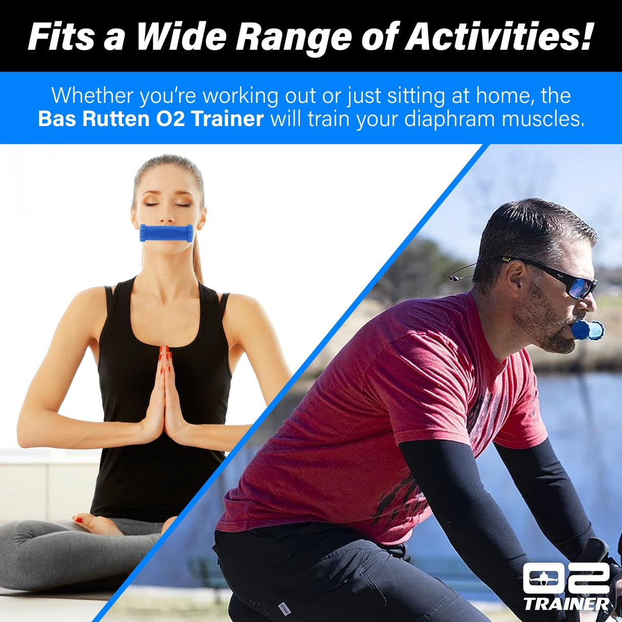 Bas Rutten O2Trainer: Breathing Muscle Training Device – Lung Power & Endurance Tool for Athletes, Singers & High-Altitude Performance – Diaphragmatic Respiratory Trainer – 16 Resistance Caps – Blue