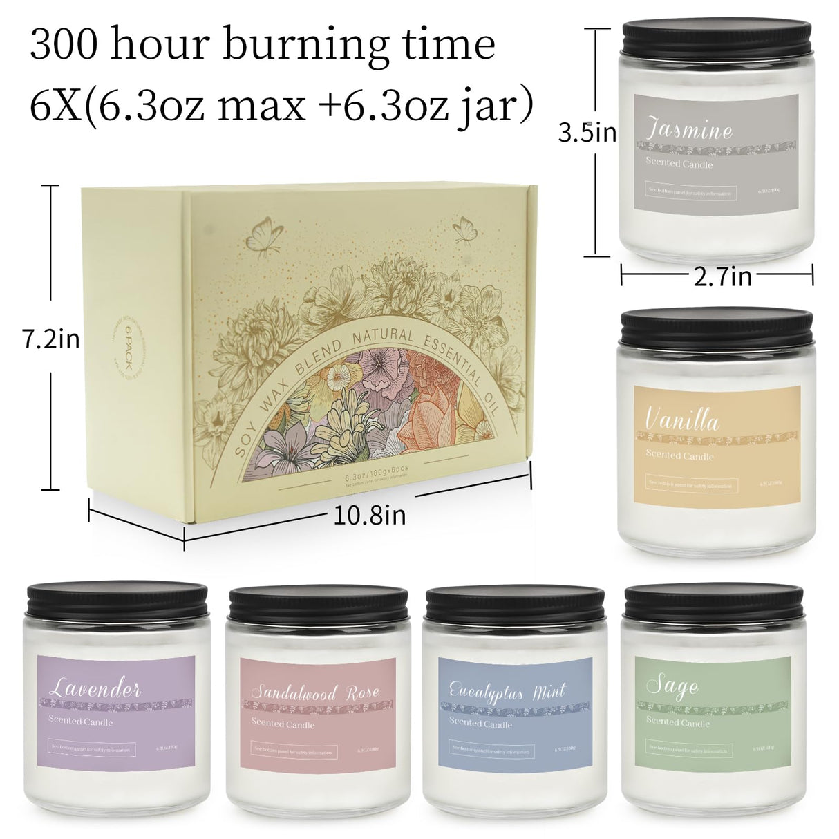 6 Pack Candles for Home Scented Aromatherapy Candles Gifts Set for Women, Lavender Candle, 37.8 oz 300 Hour Long Lasting Candles, Stocking Stuffers, Birthday, Valentine, Christmas, Anniversary Present