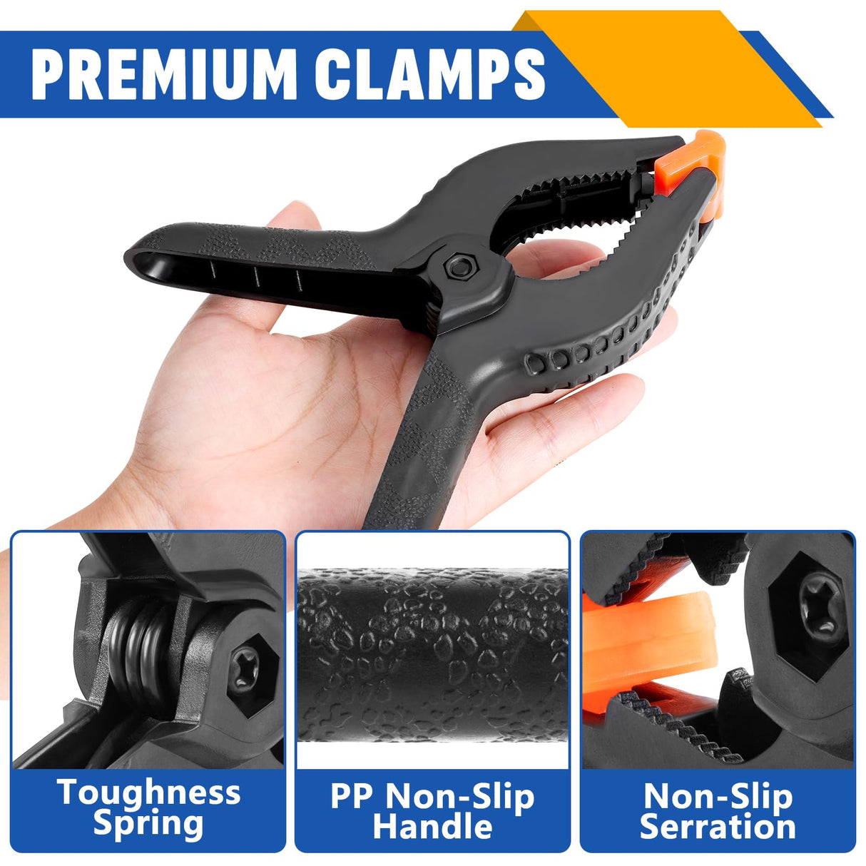 20 Pack 6 inch Plastic Spring Clamps, Black Heavy Duty Clips, Backdrop Clips, Plastic Clamps for Crafts, Backdrop Stand, Woodworking, Photography