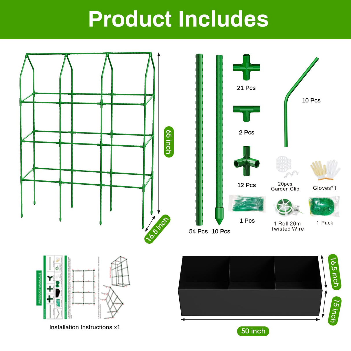 MQHUAYU Large Cucumber Trellis with Grow Bag, 65" Tall Metal Garden Trellis for Climbing Plants Outdoor, Reusable Cucumber Trellis for Raised Bed with Netting for Tomatoes, Peas, Grapes Plant Support