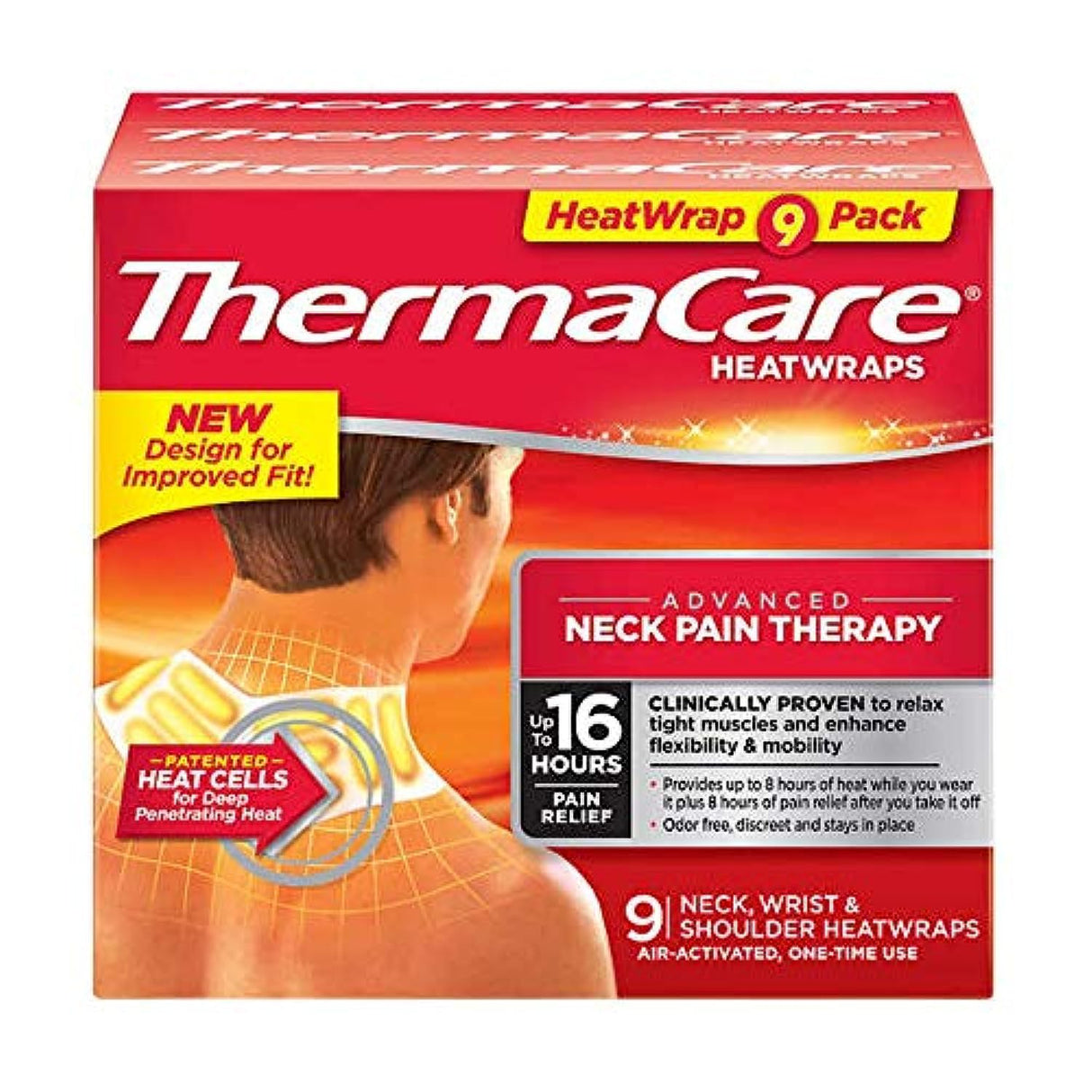 ThermaCare - Advanced Neck Pain Therapy, 9 Air-Activated Neck, Wrist & Shoulder HeatWraps. Up to 16 Hours of Pain Relief