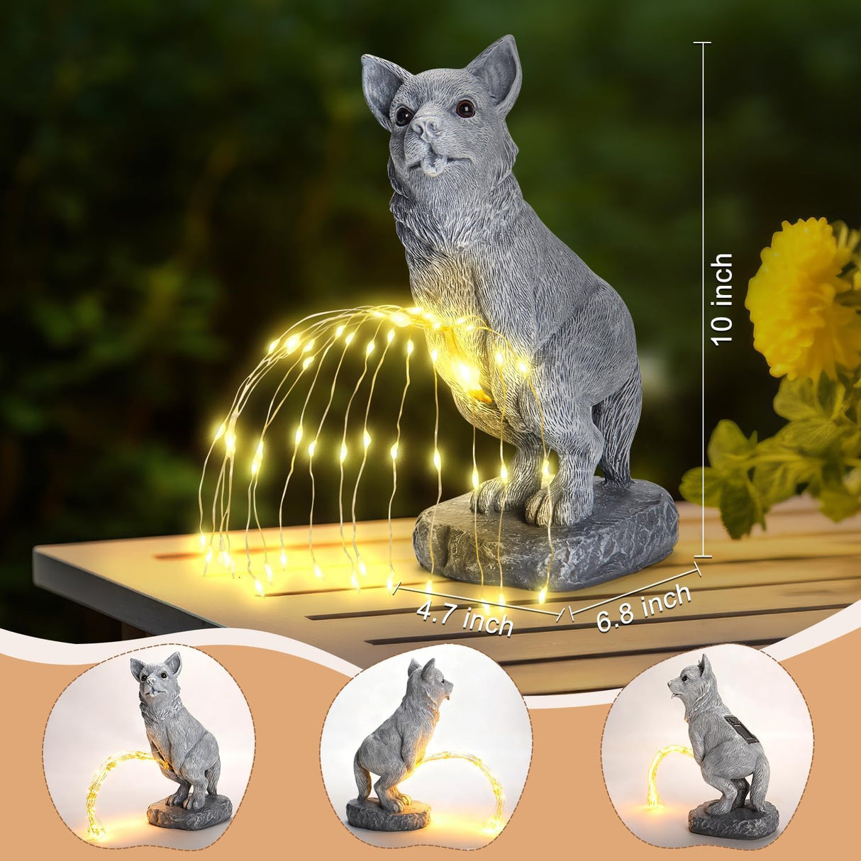 VOFSTAND Dog Statue Garden Decoration with Solar LED Light