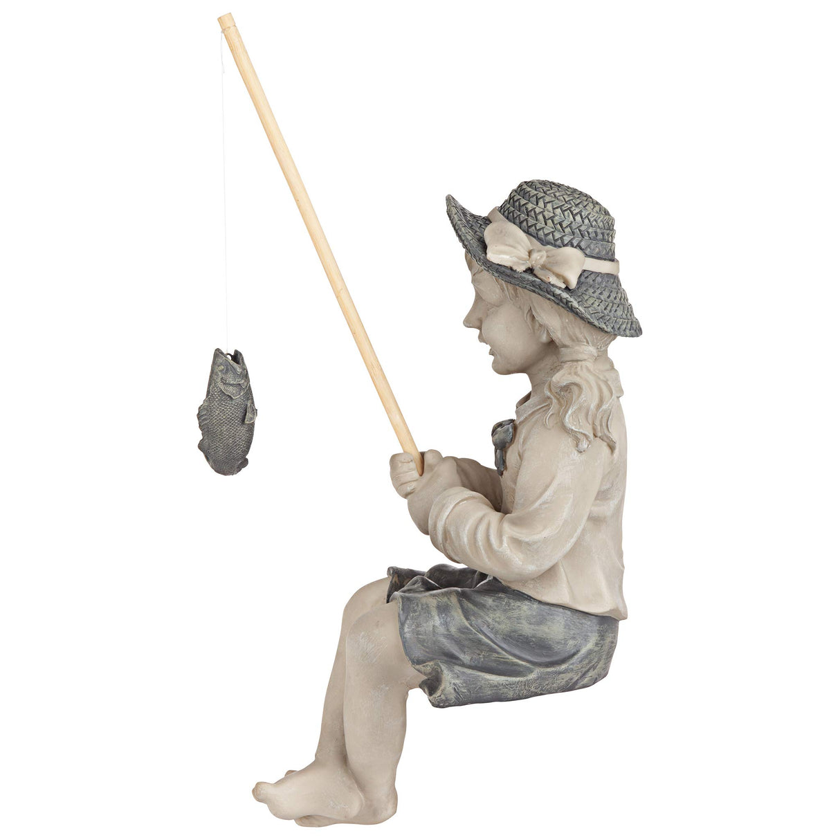 Design Toscano Big Catch Fisherwoman Nellie Girl with Fishing Pole Garden Statue, Medium 17 Inch Tall, Cast Stone Resin, Two Tone Stone Finish